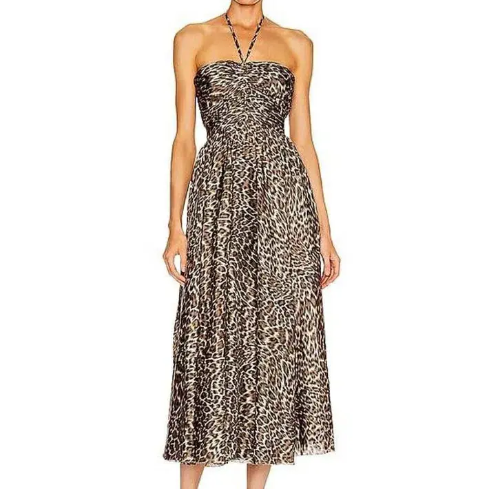 Zimmermann Ruched Leopard-Print Silk Halterneck Midi Dress Size 2/AU 12  - Image 1