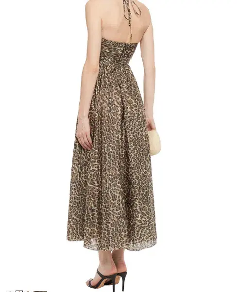 Zimmermann Ruched Leopard-Print Silk Halterneck Midi Dress Size 2/AU 12  - Image 2