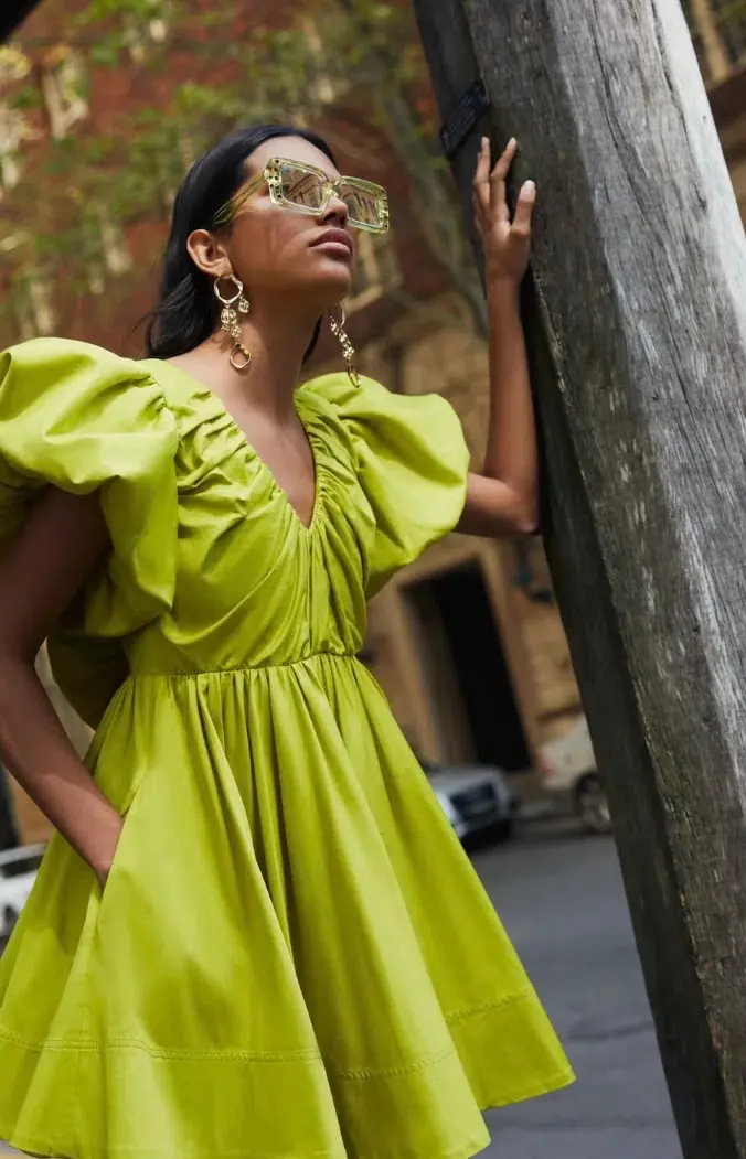 Aje Gretta Bow Back Mini Dress in Green Size 10  - Image 2