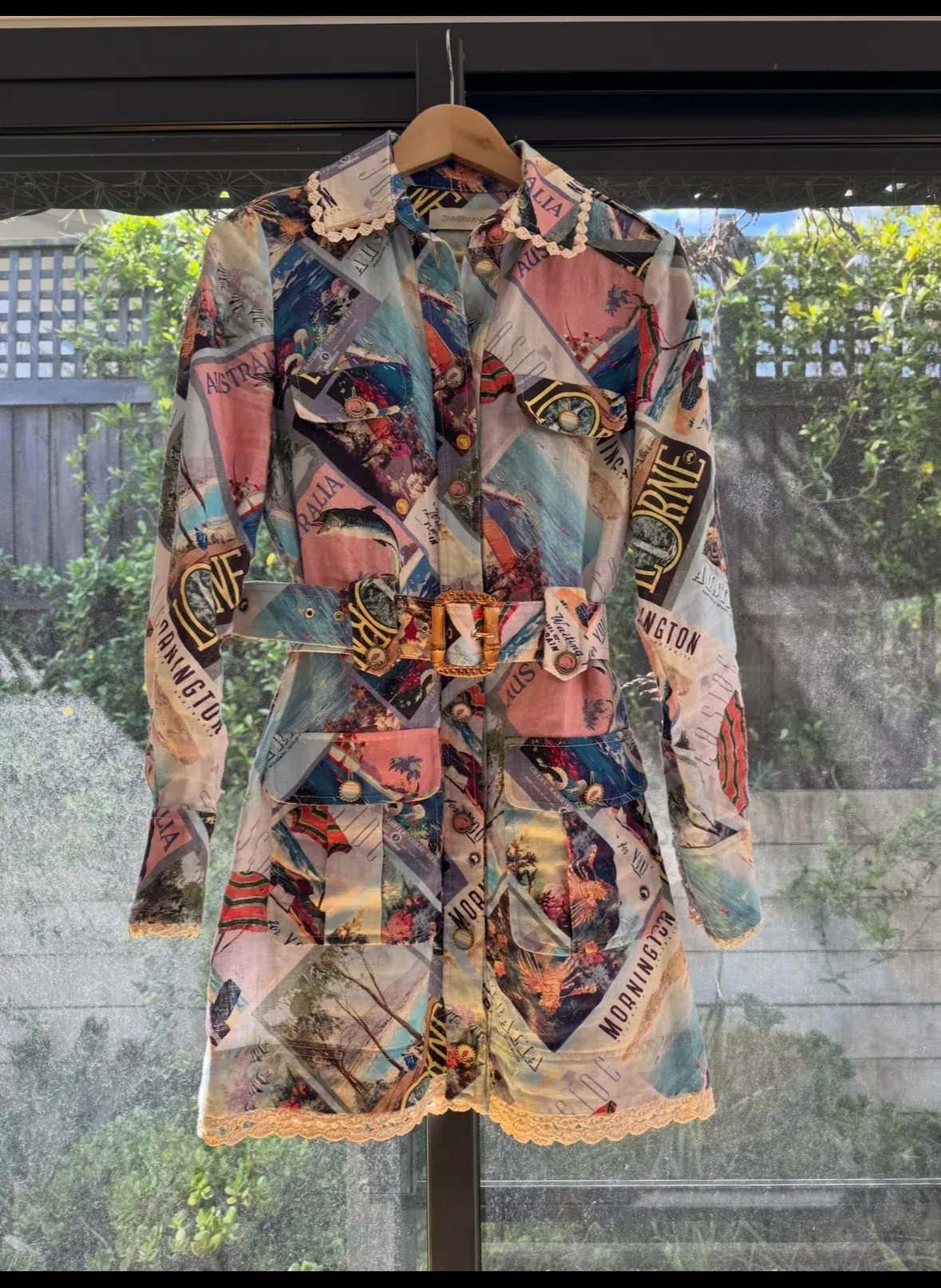 Zimmermann The Postcard Shirt Mini Dress in Small Poster Print Size 0 AU 8 - Image 2