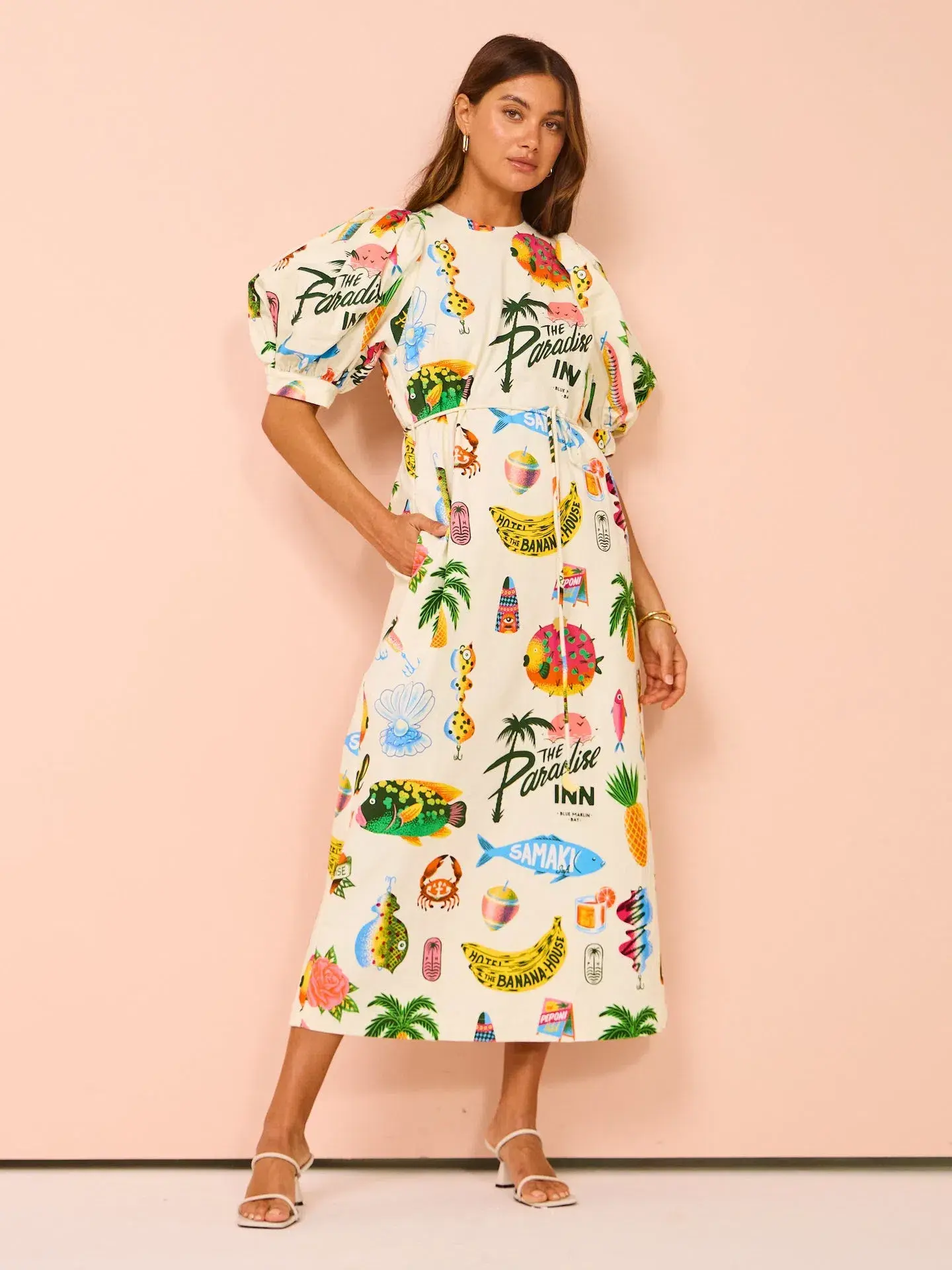 Alemais Samaki Puff Sleeve Midi Dress in Multi Size 10 - Image 1