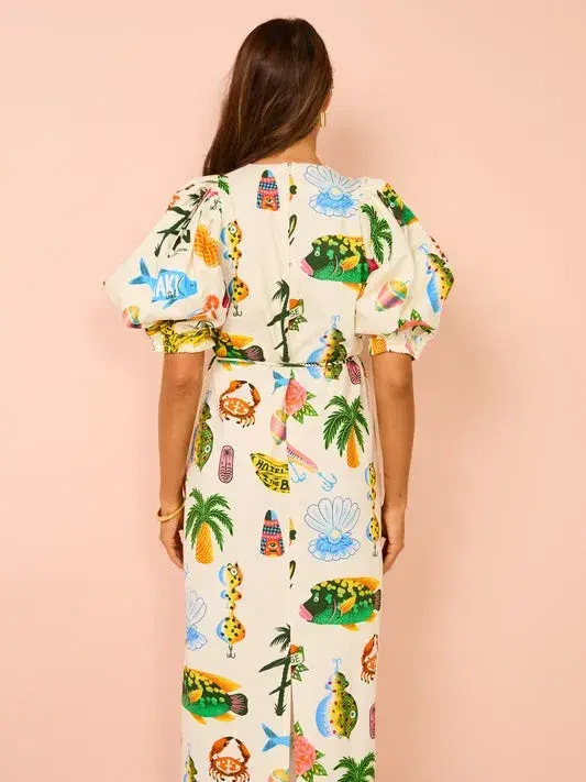 Alemais Samaki Puff Sleeve Midi Dress in Multi Size 10 - Image 3