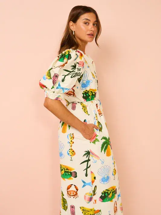 Alemais Samaki Puff Sleeve Midi Dress in Multi Size 10 - Image 2