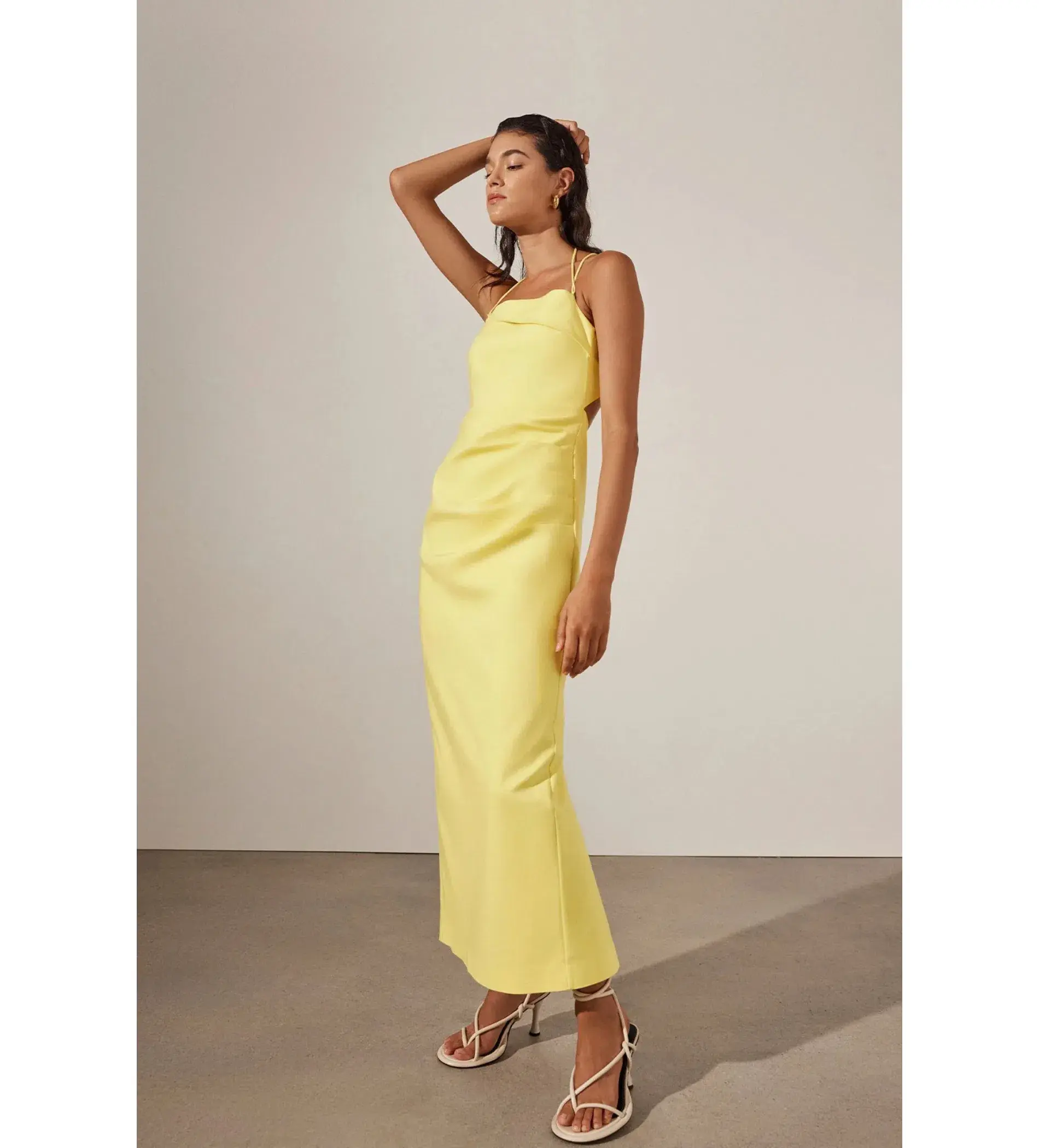 Shona Joy Lani Draped Cross Back Midi Dress Lemon Size AU 8 - Image 2