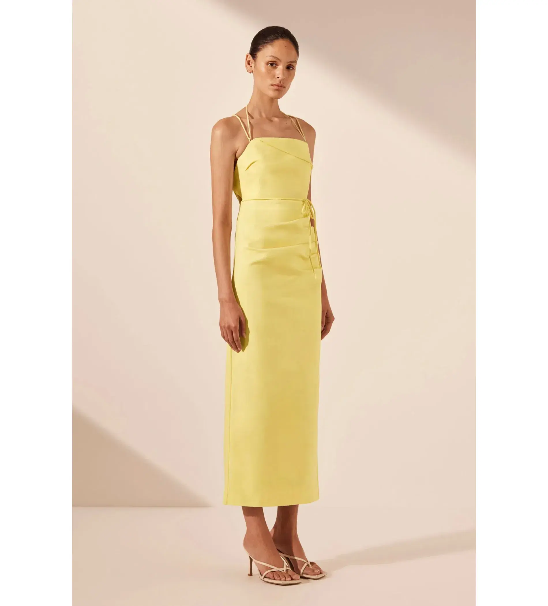 Shona Joy Lani Draped Cross Back Midi Dress Lemon Size AU 8 - Image 3