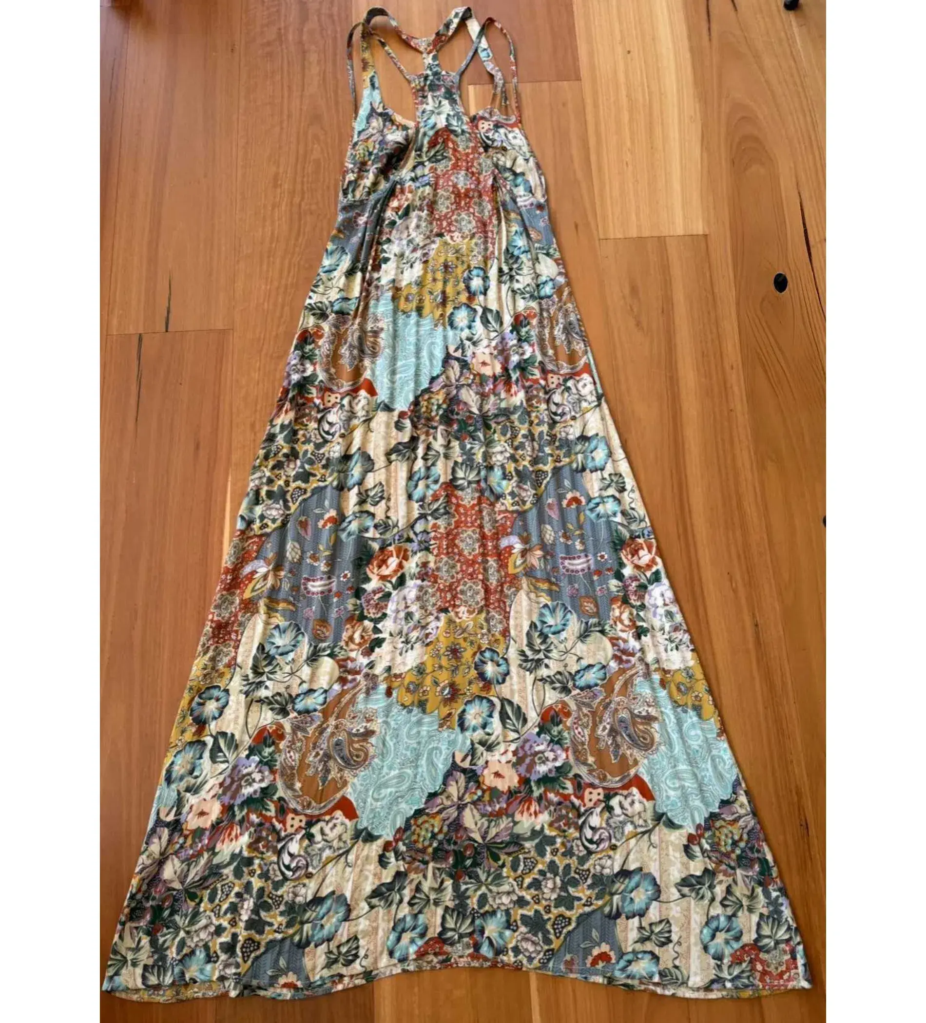 Marnie Skillings Bohemian Silk Maxi Dress Multi Floral Size S AU 8 - Image 2