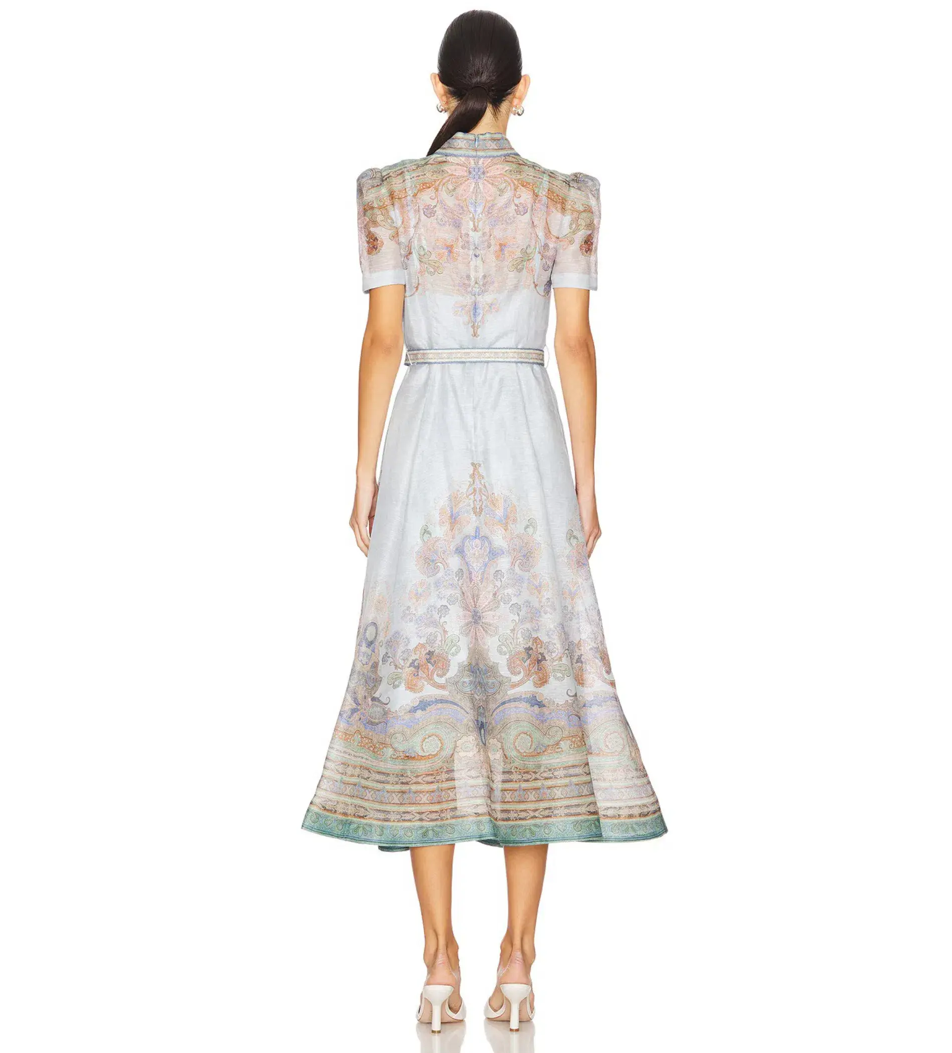 Zimmermann Eden Belted Midi Dress Blue Paisley Size 3 AU 14 - Image 3