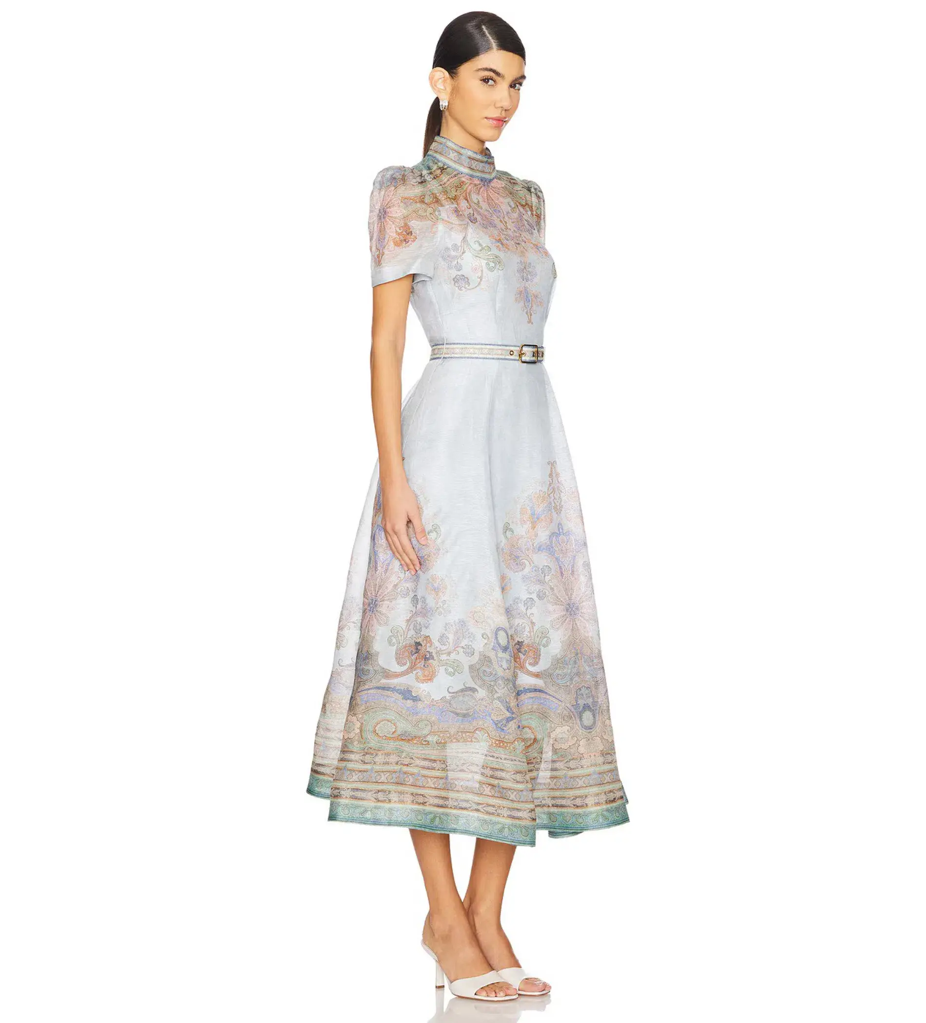 Zimmermann Eden Belted Midi Dress Blue Paisley Size 3 AU 14 - Image 2