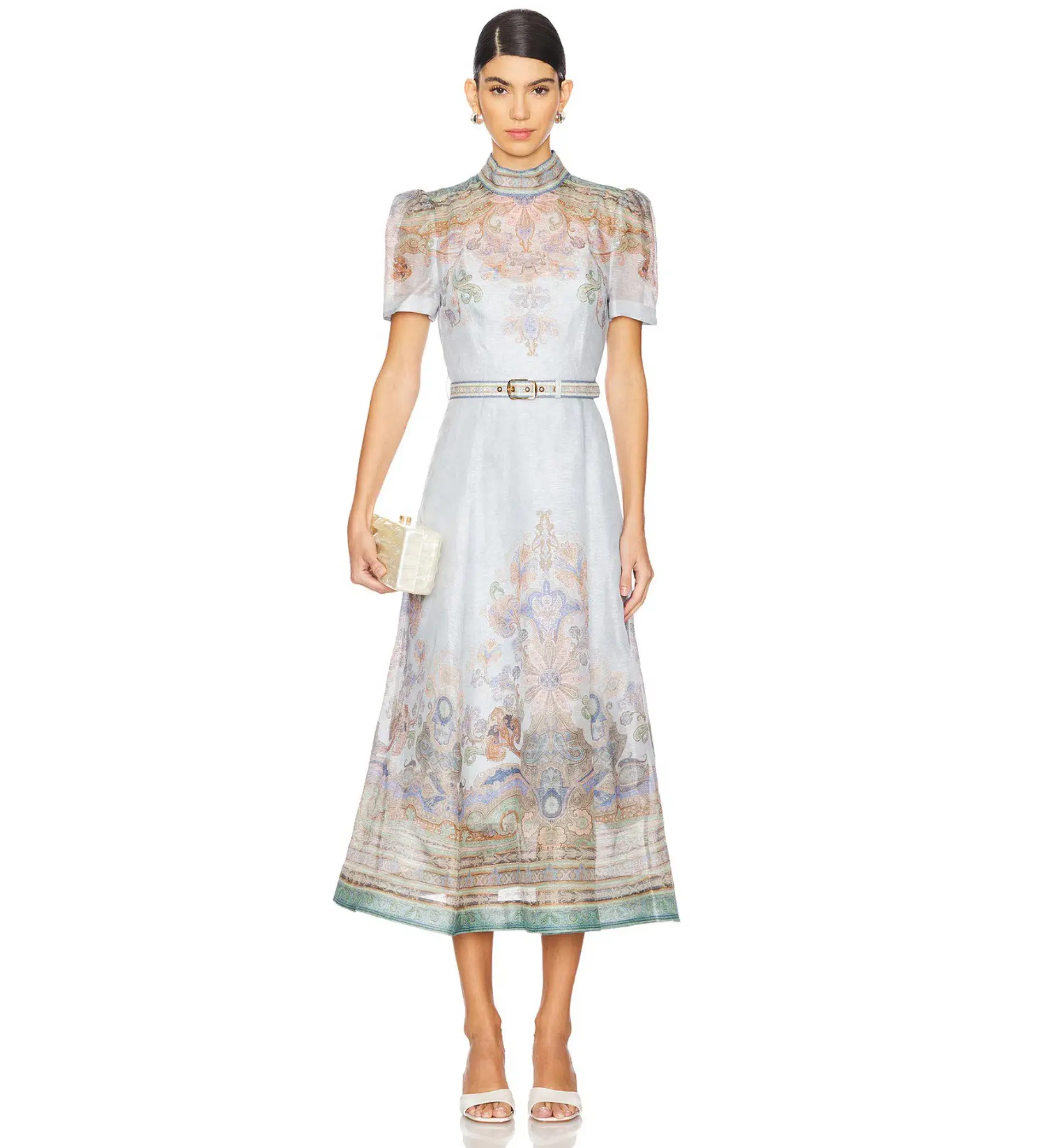 Zimmermann Eden Belted Midi Dress Blue Paisley Size 3 AU 14 - Image 1