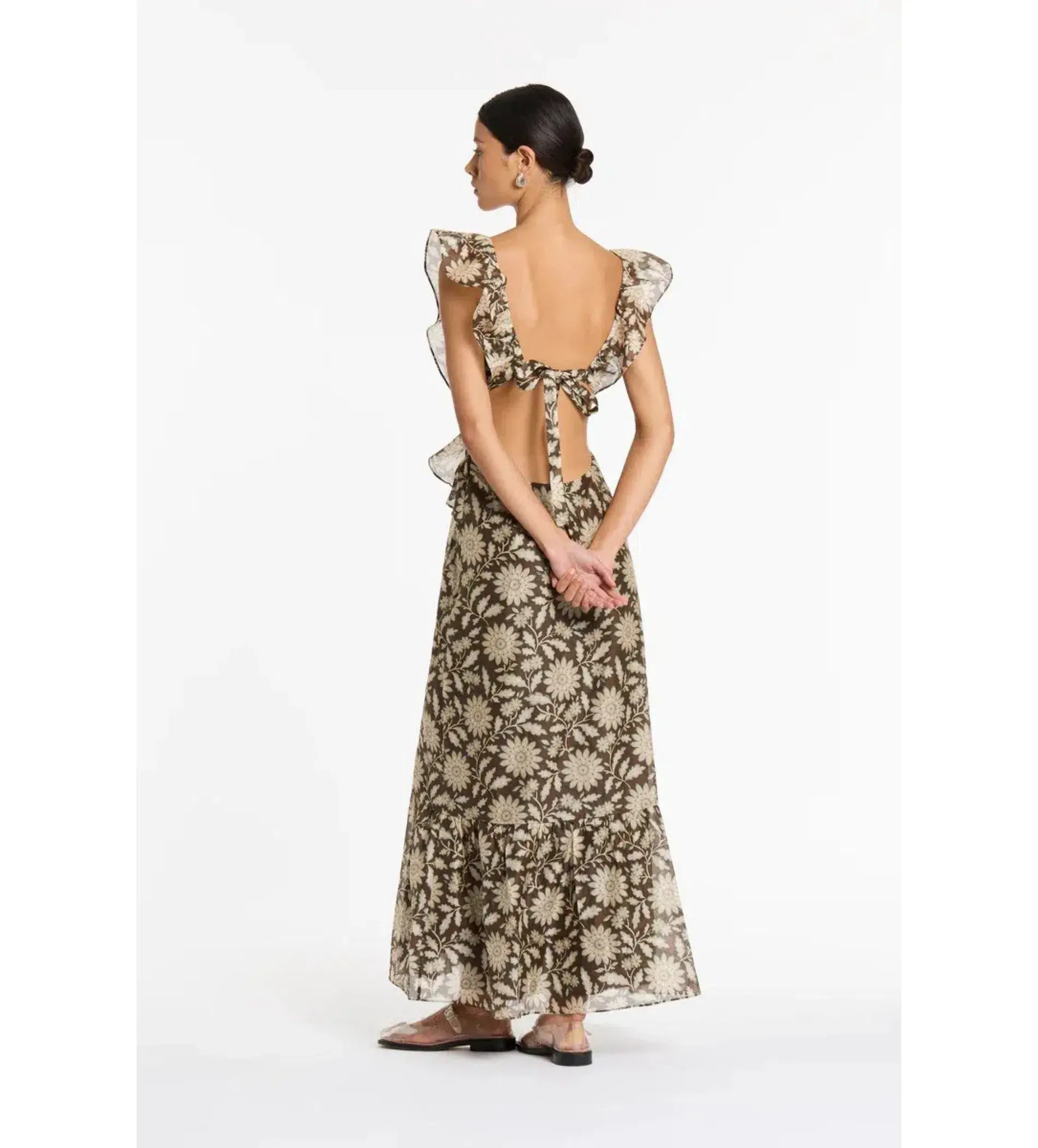 Sir the Label Xanita Frill Midi Dress Brown Floral Size 2 AU 10 - Image 4