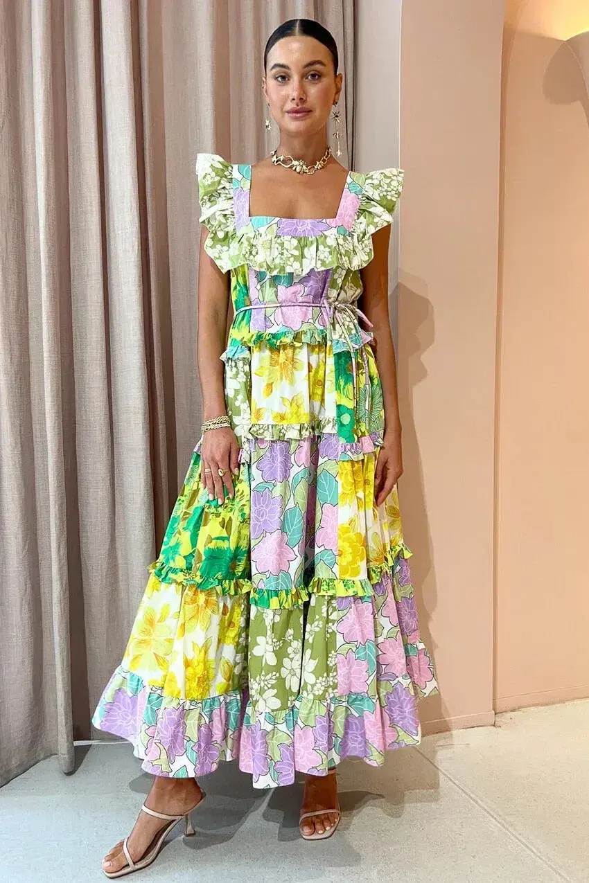 Alemais Elora Tiered Patchwork Midi Dress Size AU 10  - Image 1