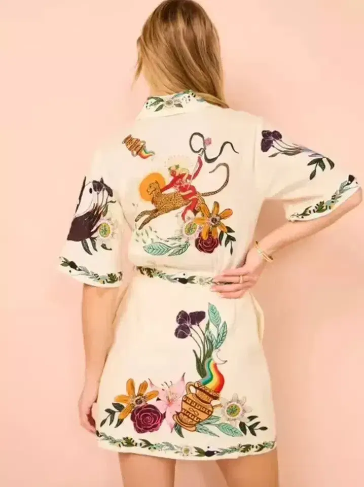Alemais Meagan Mini Dress White Print Size 12 - Image 3