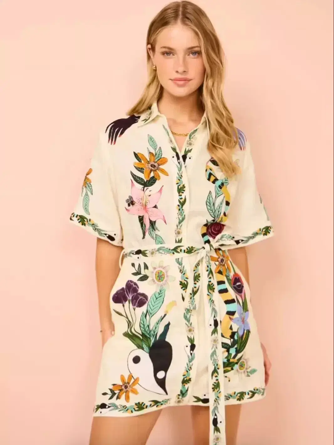 Alemais Meagan Mini Dress White Print Size 12 - Image 2