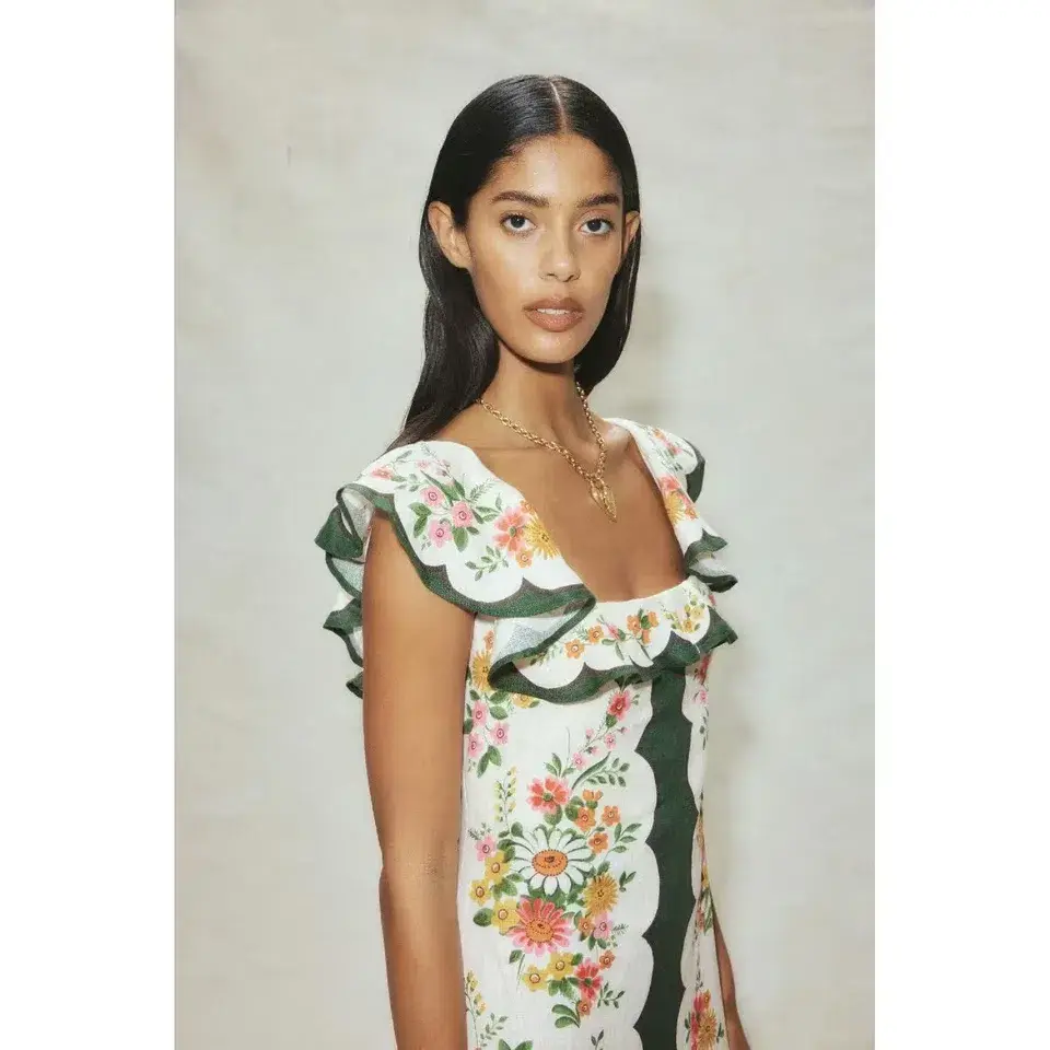 Alemais Elisabetta Ruffle Midi Dress Floral Size AU 10 - Image 2