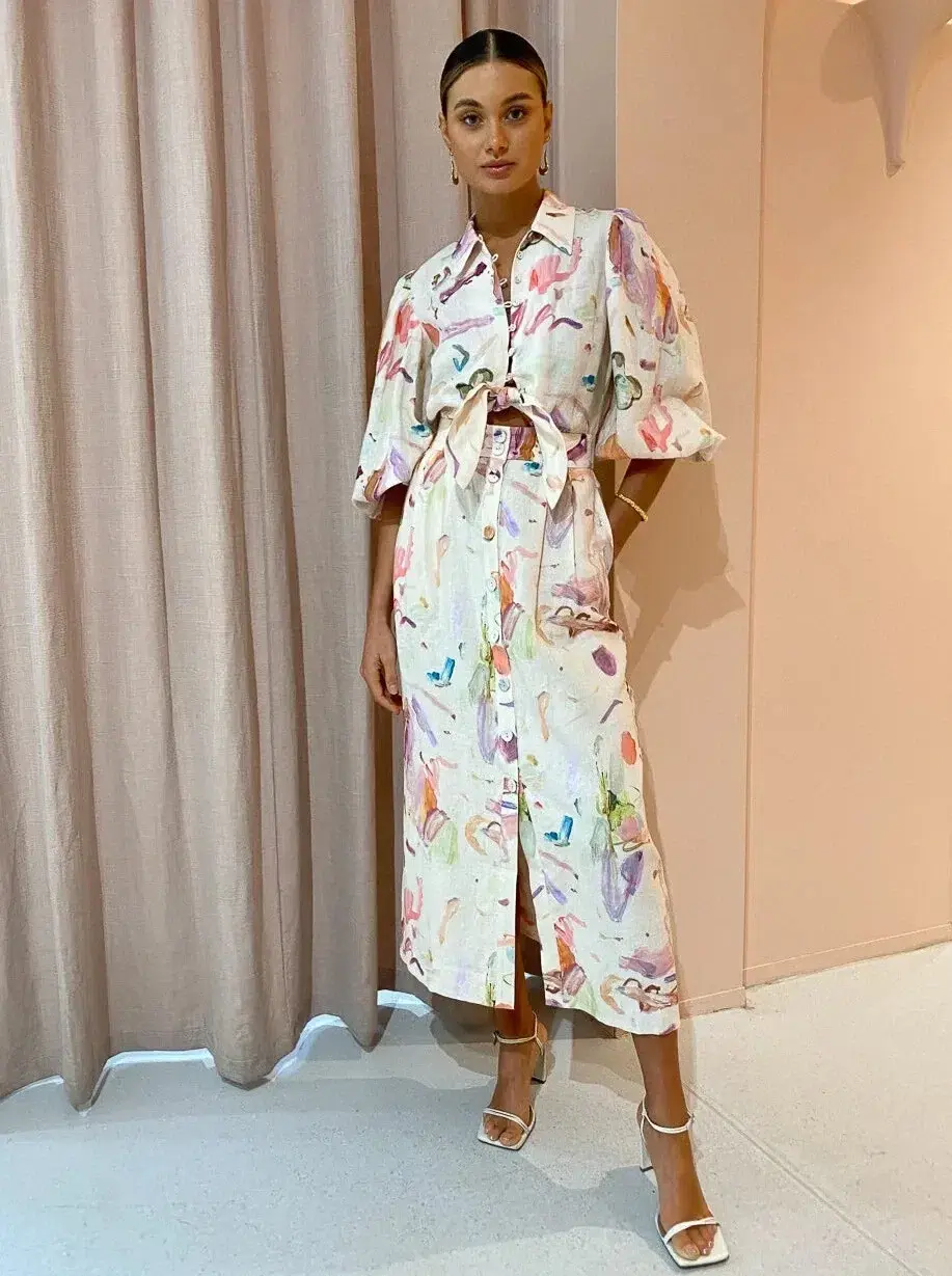 Alemais Annie Shirt Dress in Rose Print Size 10 - Image 1