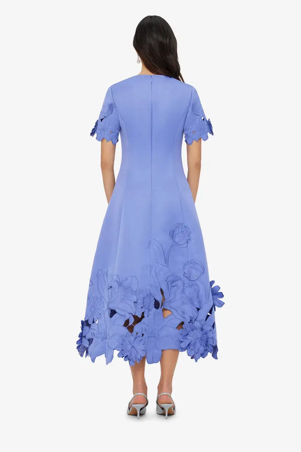 Leo Lin Caroline Applique Short Sleeve Midi Dress Moonlight  Size 8 - Image 4