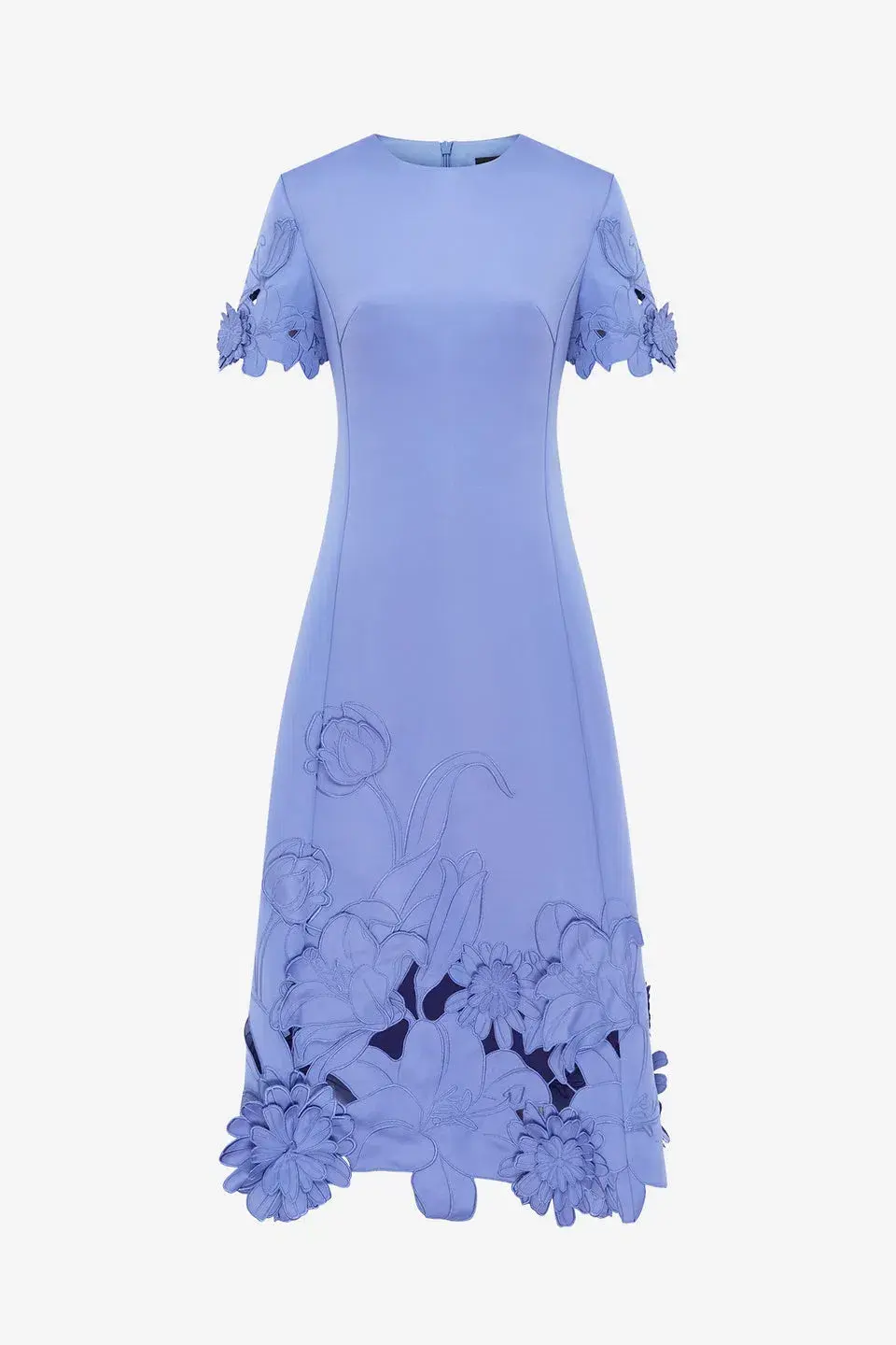 Leo Lin Caroline Applique Short Sleeve Midi Dress Moonlight  Size 8 for rent on The Volte - main image