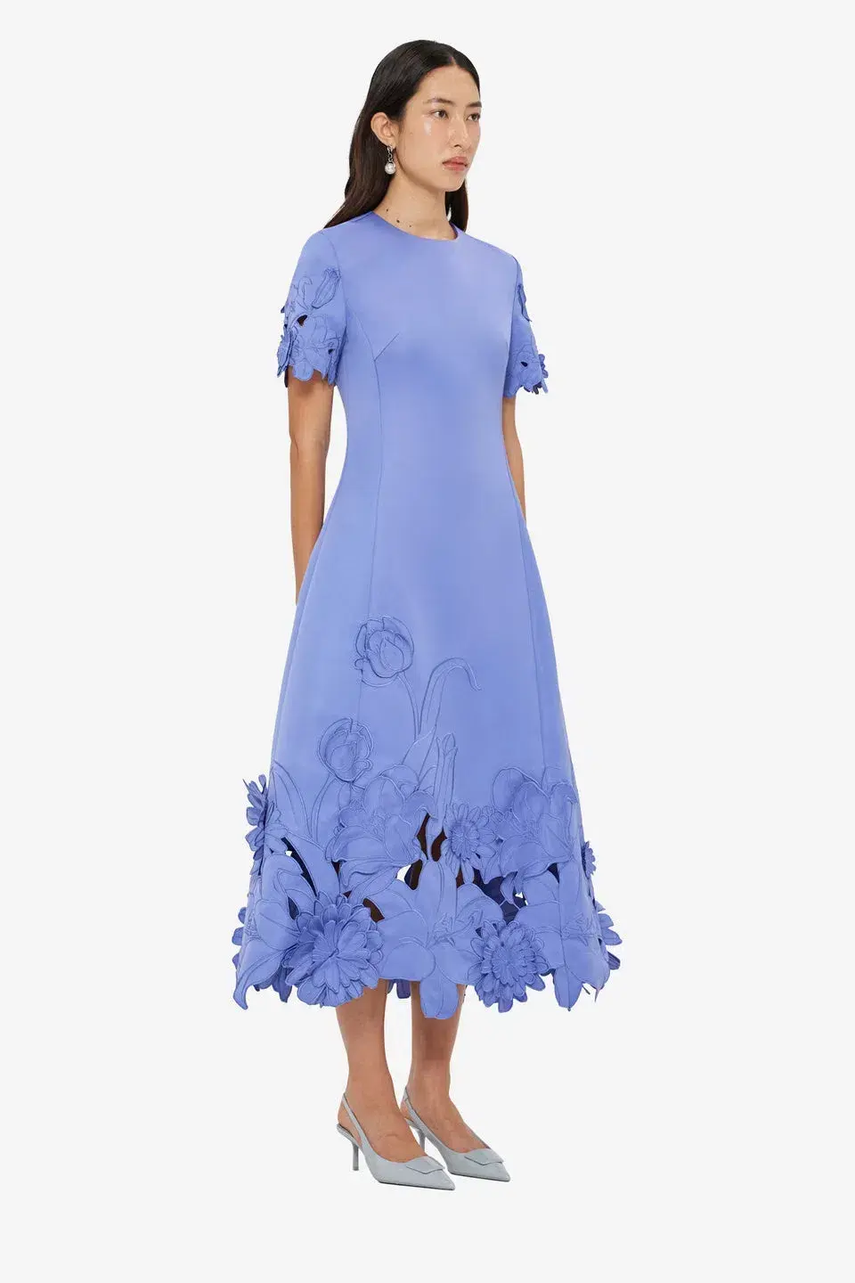 Leo Lin Caroline Applique Short Sleeve Midi Dress Moonlight  Size 8 - Image 3