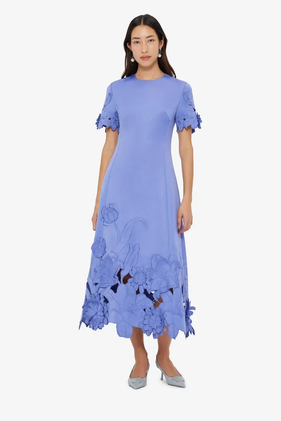 Leo Lin Caroline Applique Short Sleeve Midi Dress Moonlight  Size 8 - Image 2