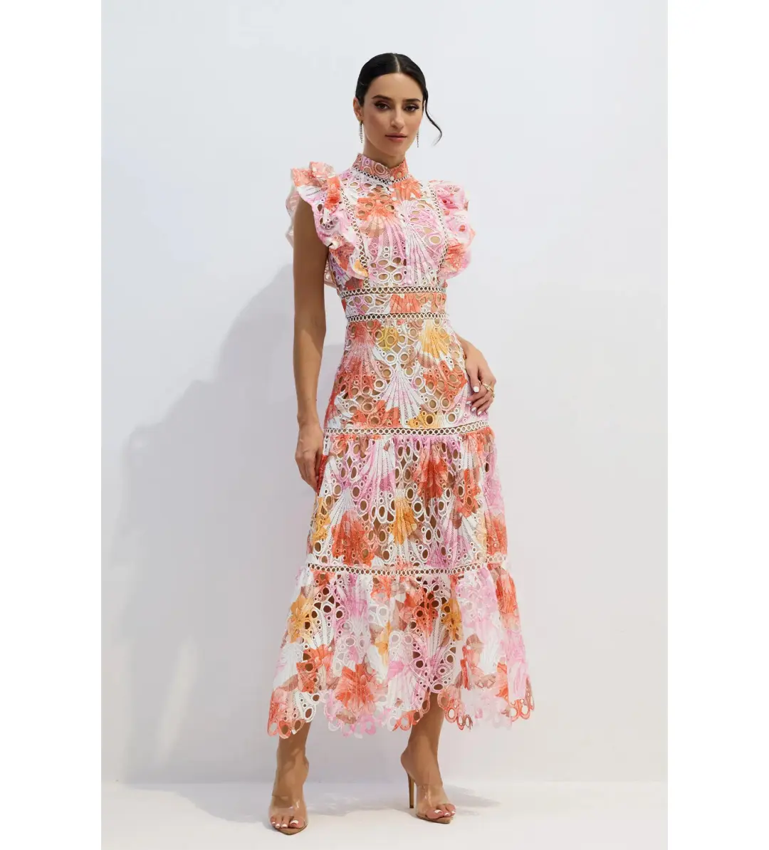 Sunfere Hilda Print Lace Embroidered Dress Multi Size L (AU12-14) for rent on The Volte - main image