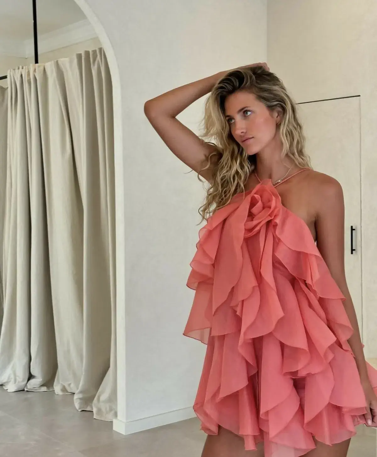 Aje Pandorea Layered Mini Dress Washed Coral Size 12 - Image 5