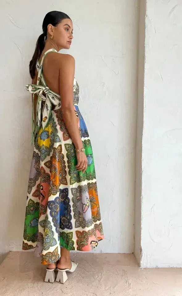 Alemais Trippy Troppo Halter Midi Dress Multi Size AU 10 - Image 4