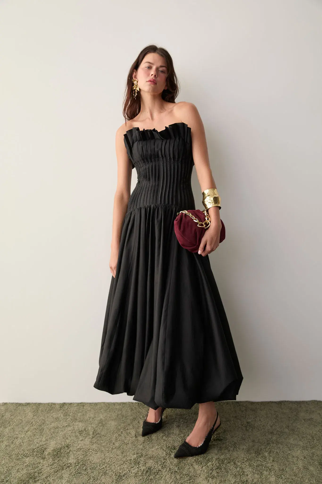 Aje Ivy Bubble Hem Midi Gown Black Size 12 - Image 1