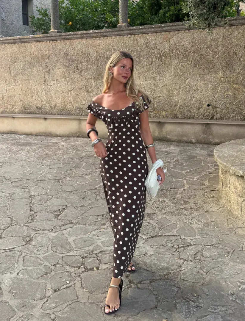 Design by Si Luna Dress Brown/White Print Size M/L - Image 2