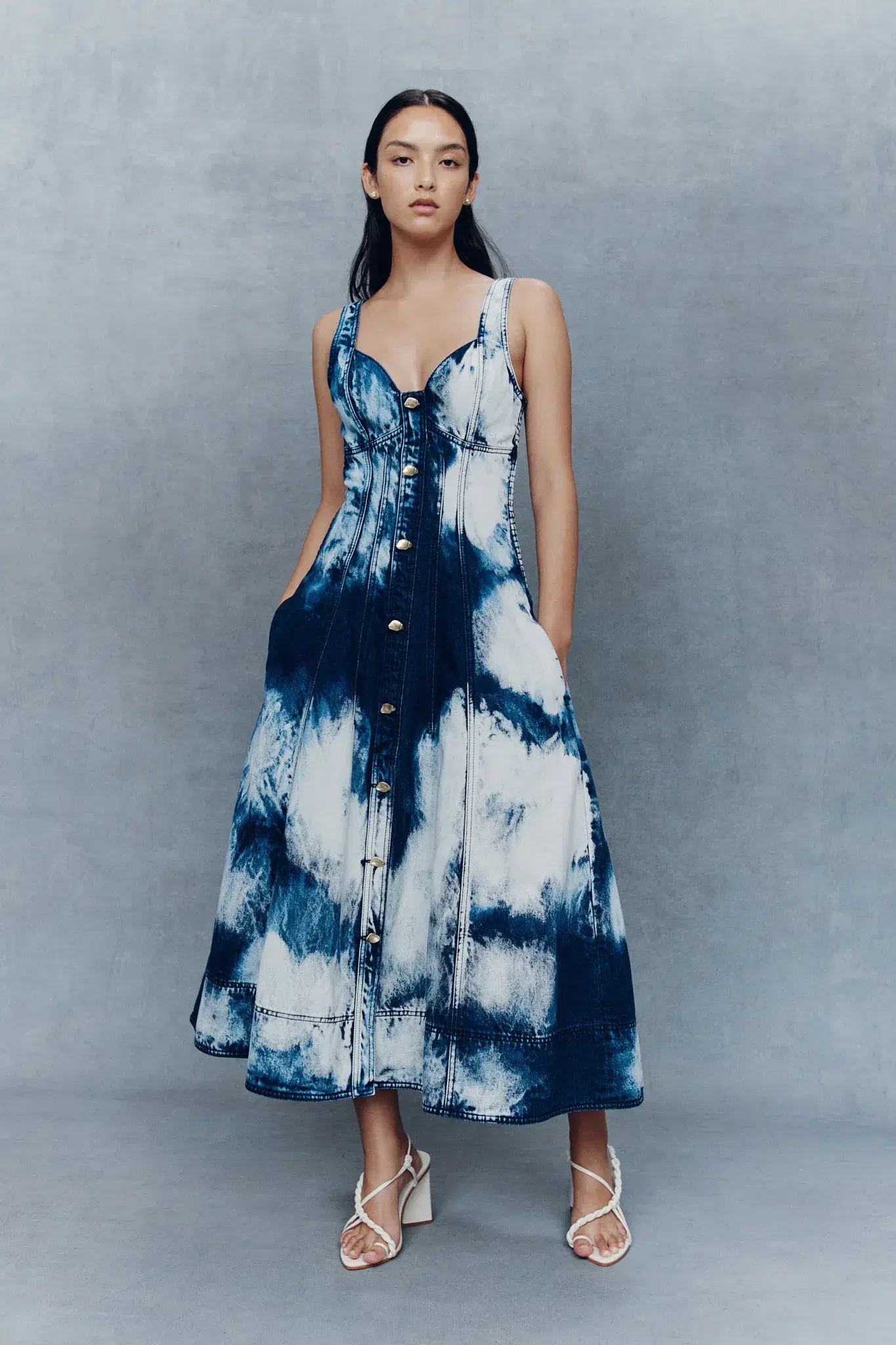 Aje Enigma Denim Midi Dress Tie Dye Indigo Size 16 - Image 1