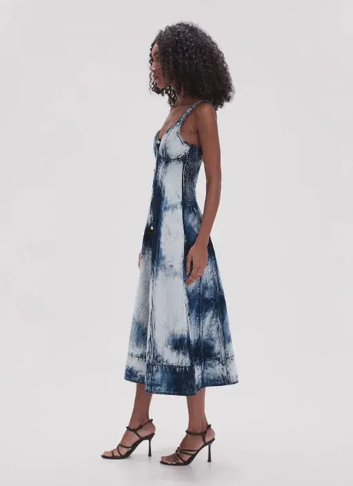 Aje Enigma Denim Midi Dress Tie Dye Indigo Size 16 - Image 3