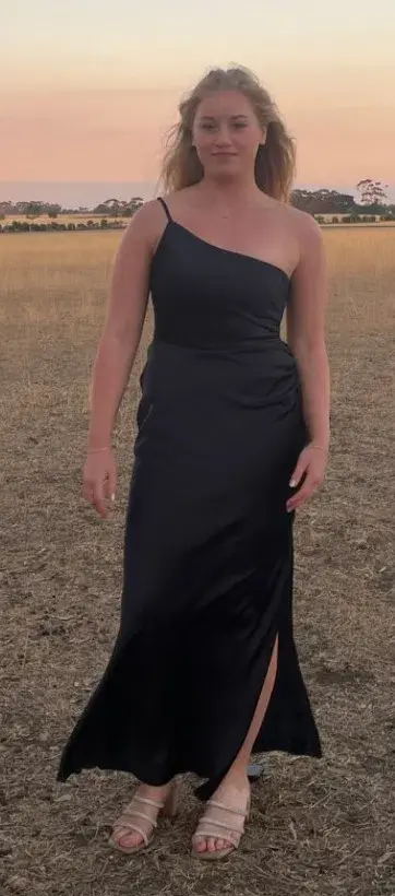 Forever New Navy One Shoulder Satin Maxi Dress - Image 1