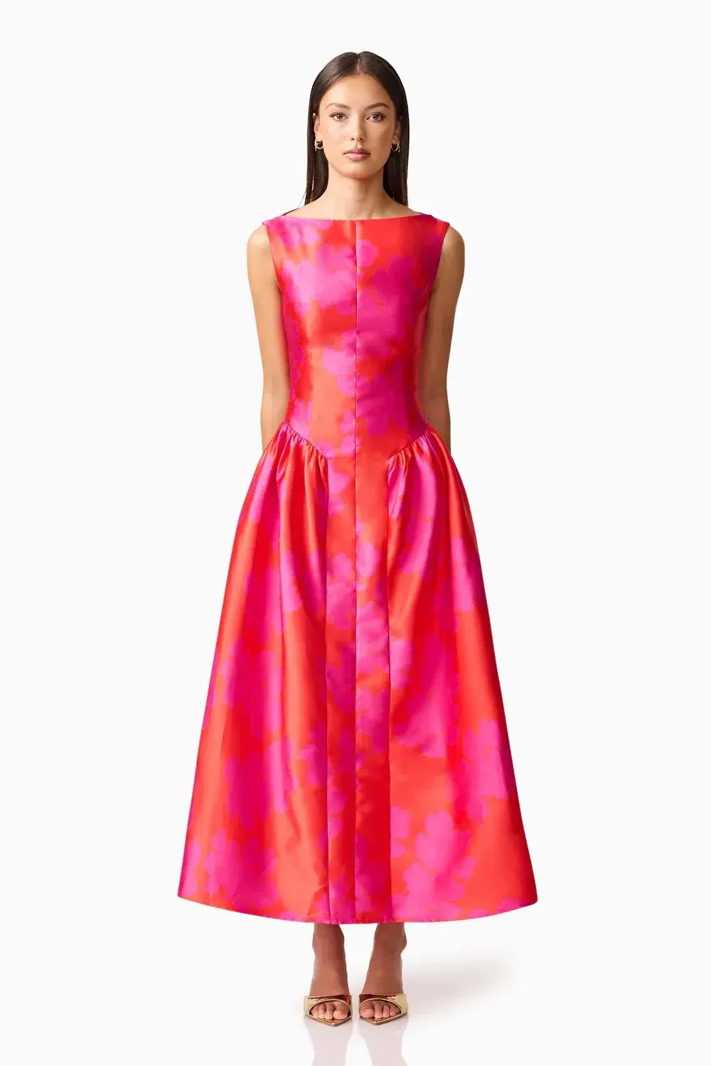 Elliat - Eloise A-Line Midi Dress in Pink & Red - Size 14 - Image 6