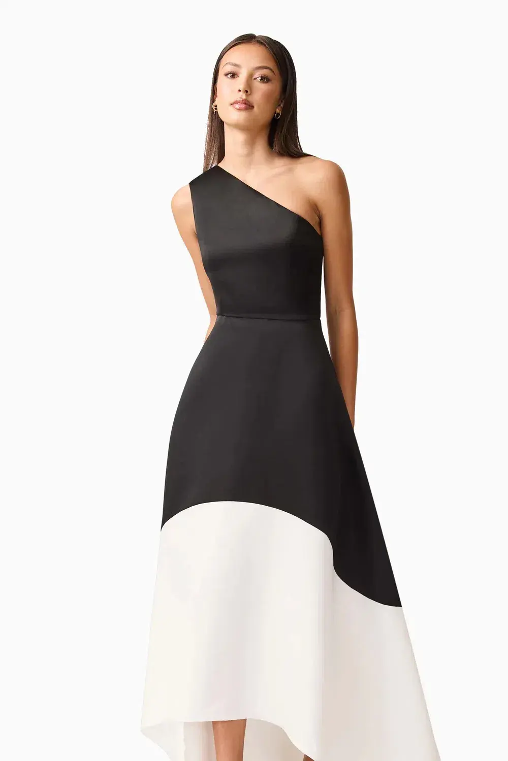 Elliat - Sorrel One Shoulder Gown in Black & White - Size 12 for rent on The Volte - main image