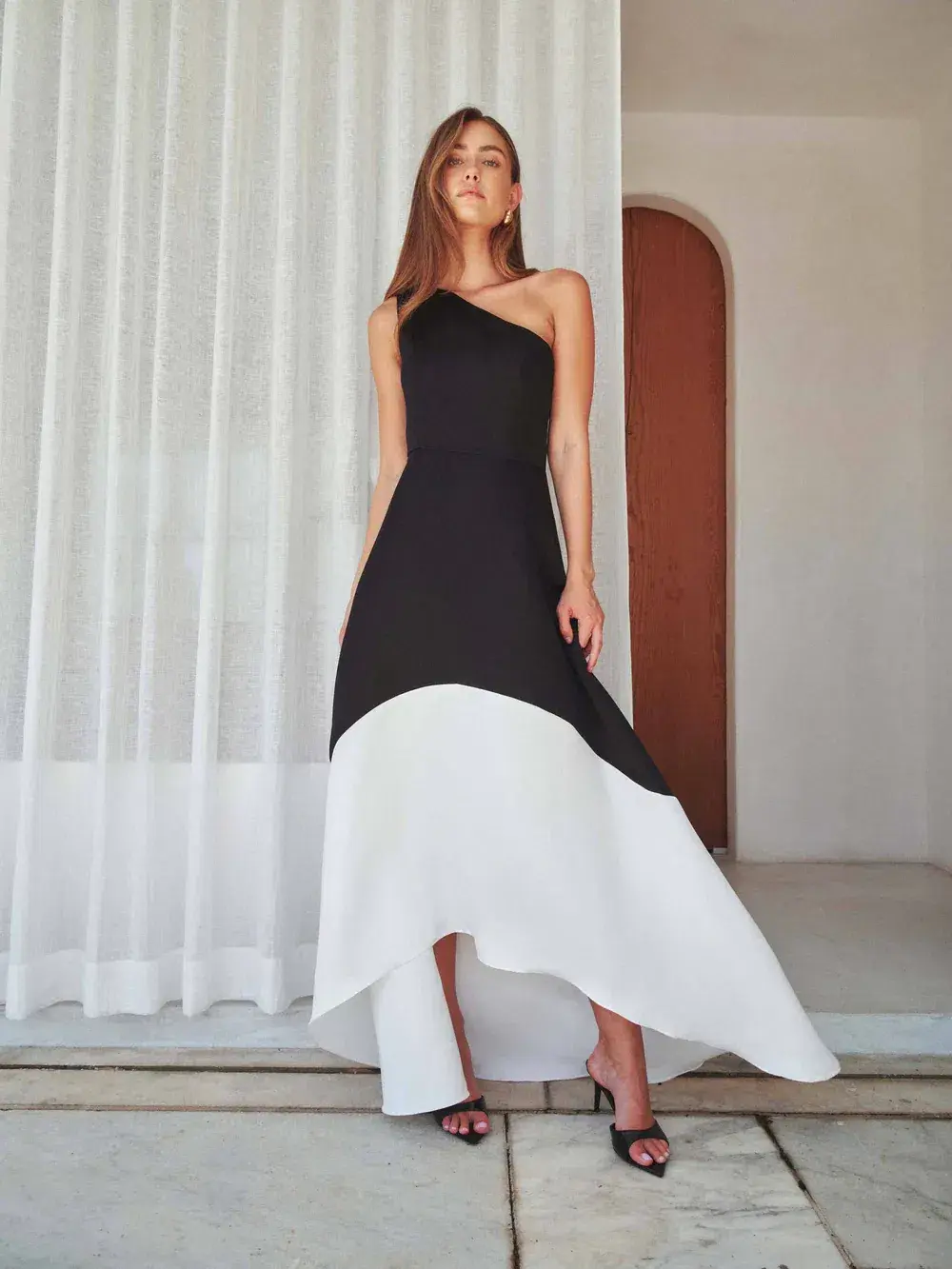 Elliat - Sorrel One Shoulder Gown in Black & White - Size 14 for rent on The Volte - main image