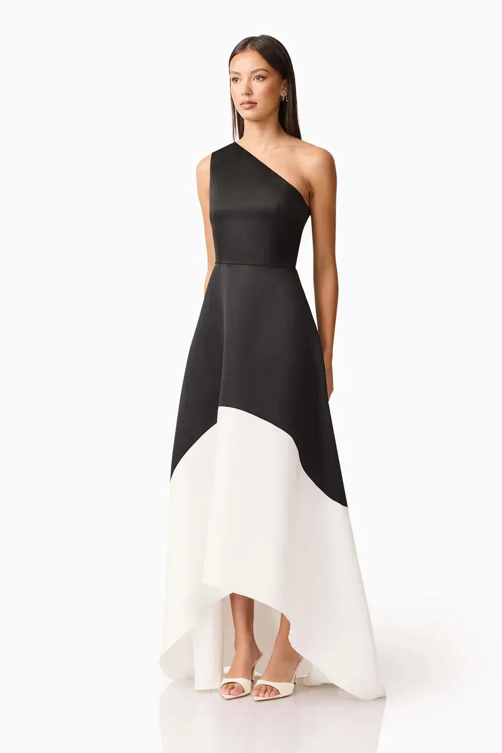 Elliat - Sorrel One Shoulder Gown in Black & White - Size 14 for rent on The Volte - main image