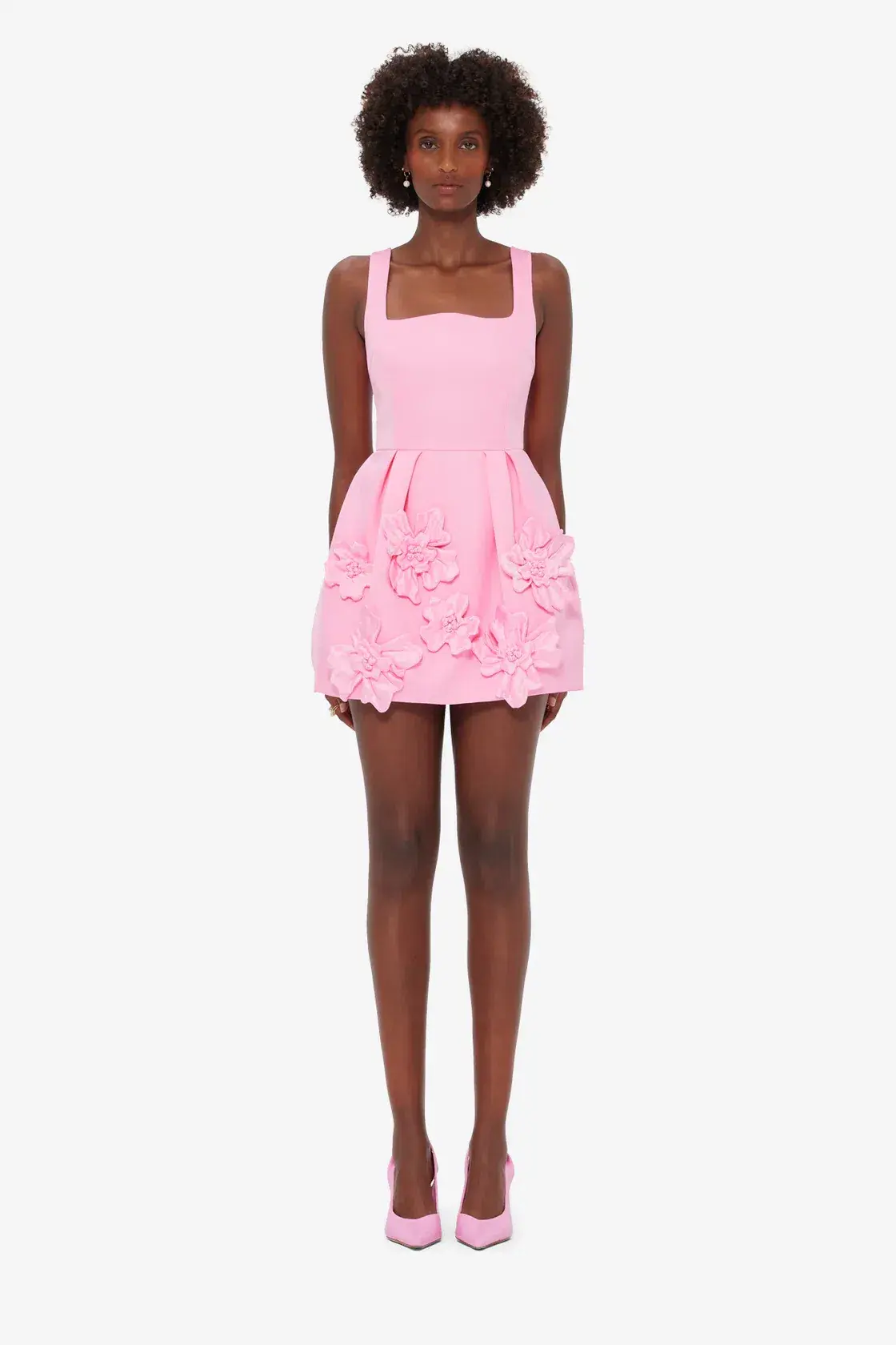 Leo Lin Pip Floral Appliqué Bell Shape Mini Dress Baby Pink Size 8 - Image 1