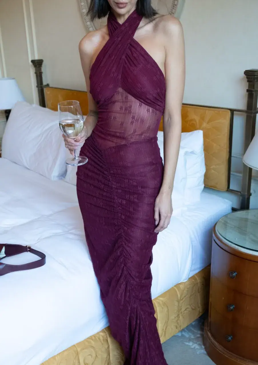 Benni Hudson Lace Maxi Dress Sangria Size 10 for rent on The Volte - main image