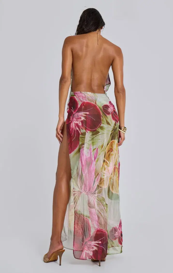 Jaded London Dahlia Hand-Beaded Backless Chiffon Maxi Dress Rosa Size AU 4 - Image 2