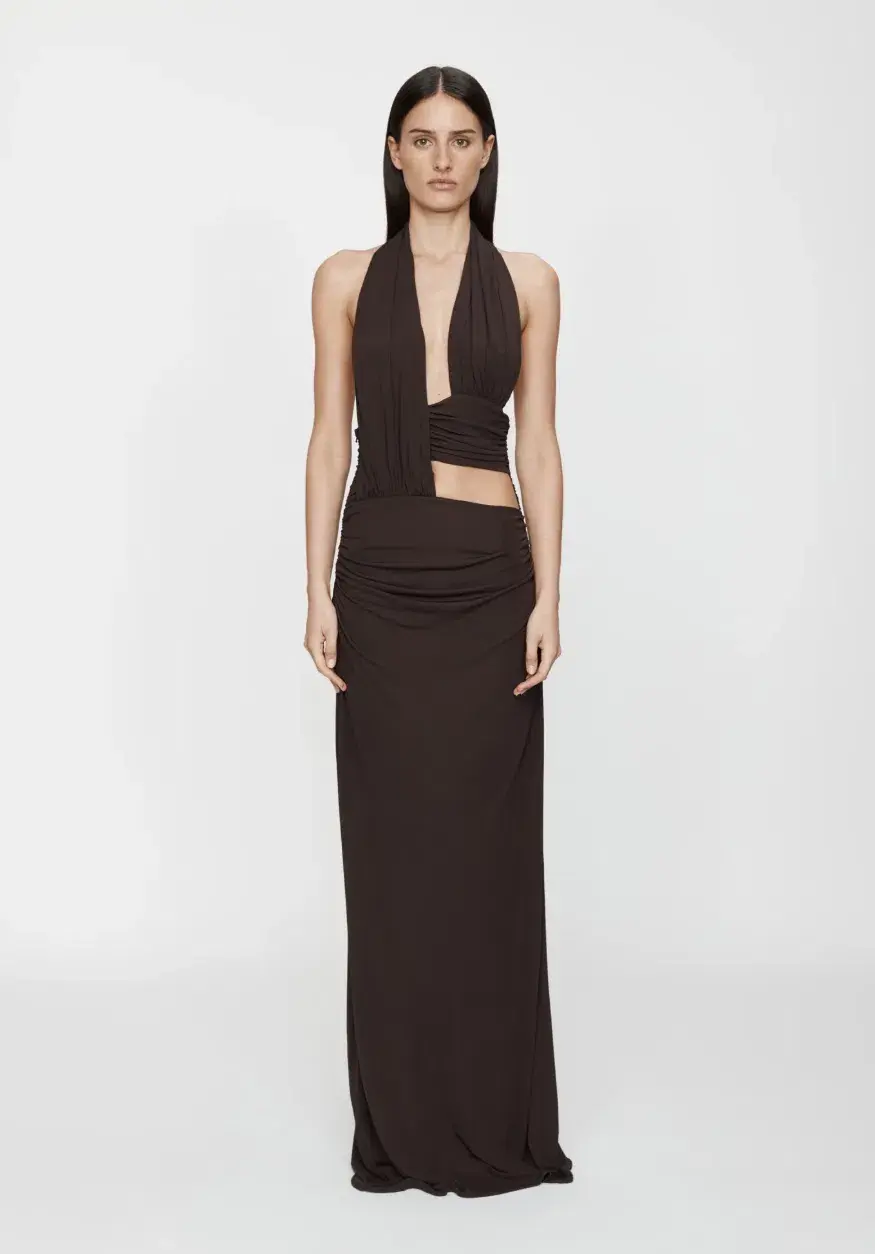 Christopher Esber Draped Cummerbund Jersey Dress Brown Size 10 - Image 1