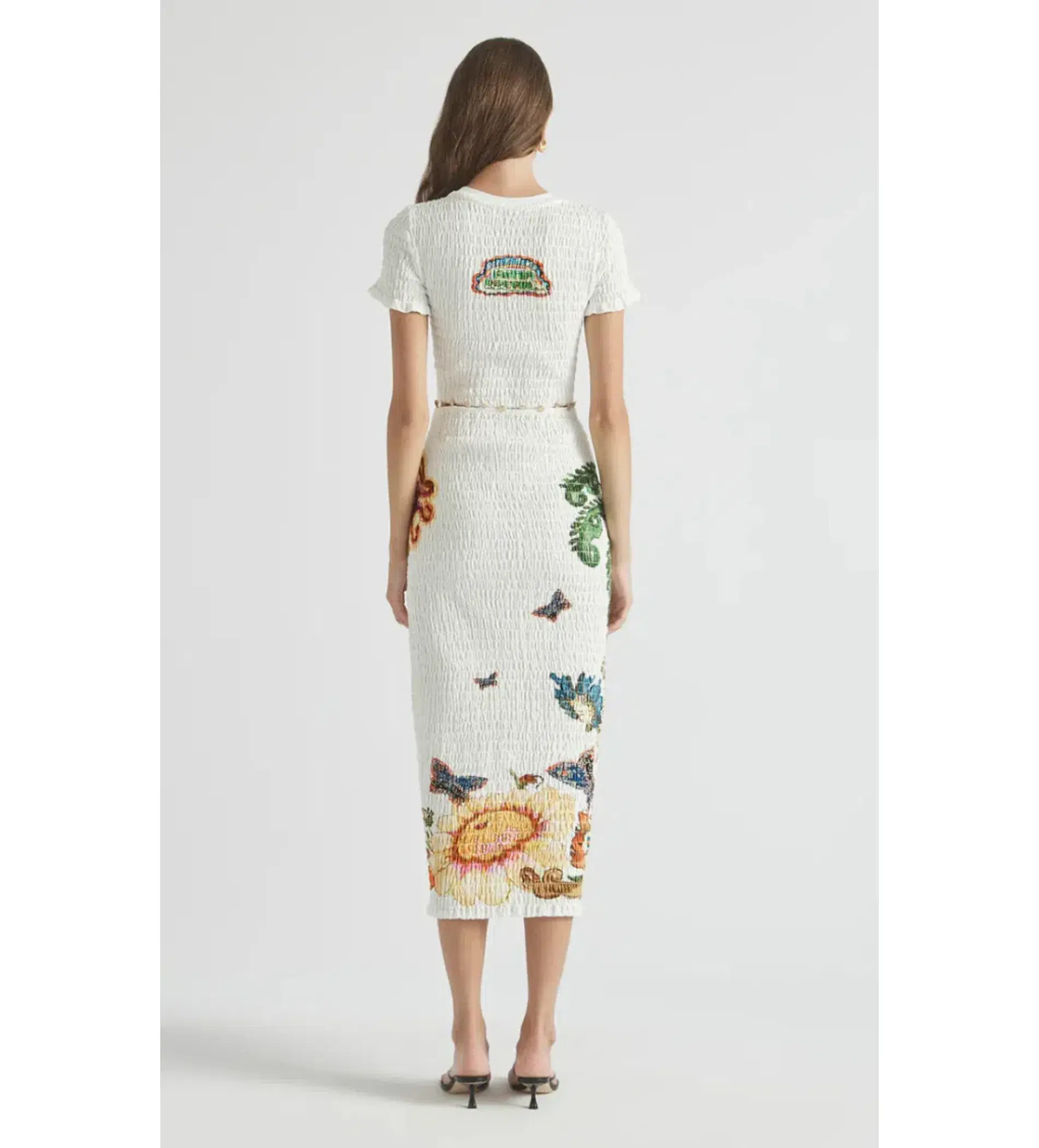 Antipodean Home Of The Art Shirred Midi Dress Lapis Size 6 - Image 3