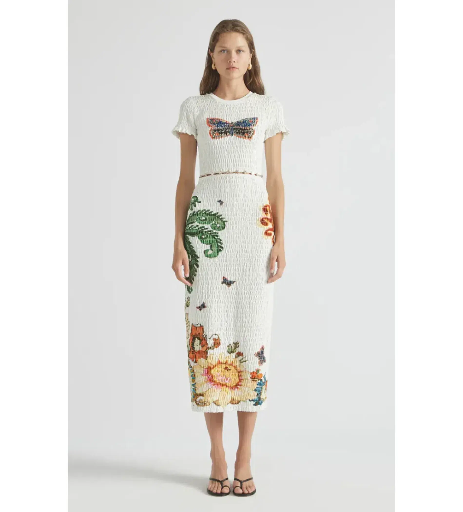 Antipodean Home Of The Art Shirred Midi Dress Lapis Size 6 - Image 1