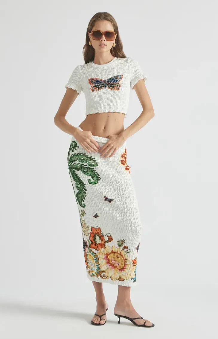 Antipodean HOME OF THE ART SHIRRED LONG DRESS LAPIS Size 8 - Image 2