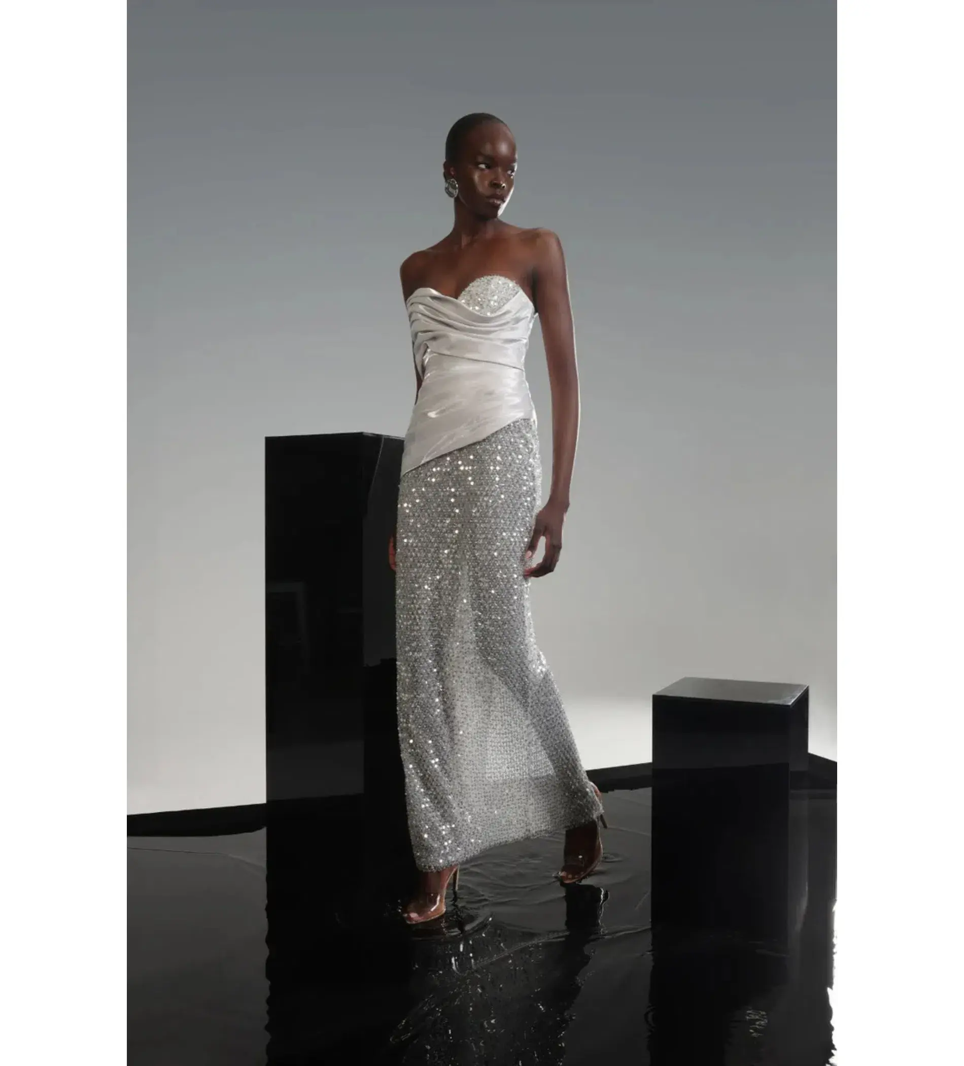 Eliya The Label Gia Gown Maxi Dress in Silver Sequin Mesh Size M/ AU 10 - Image 2