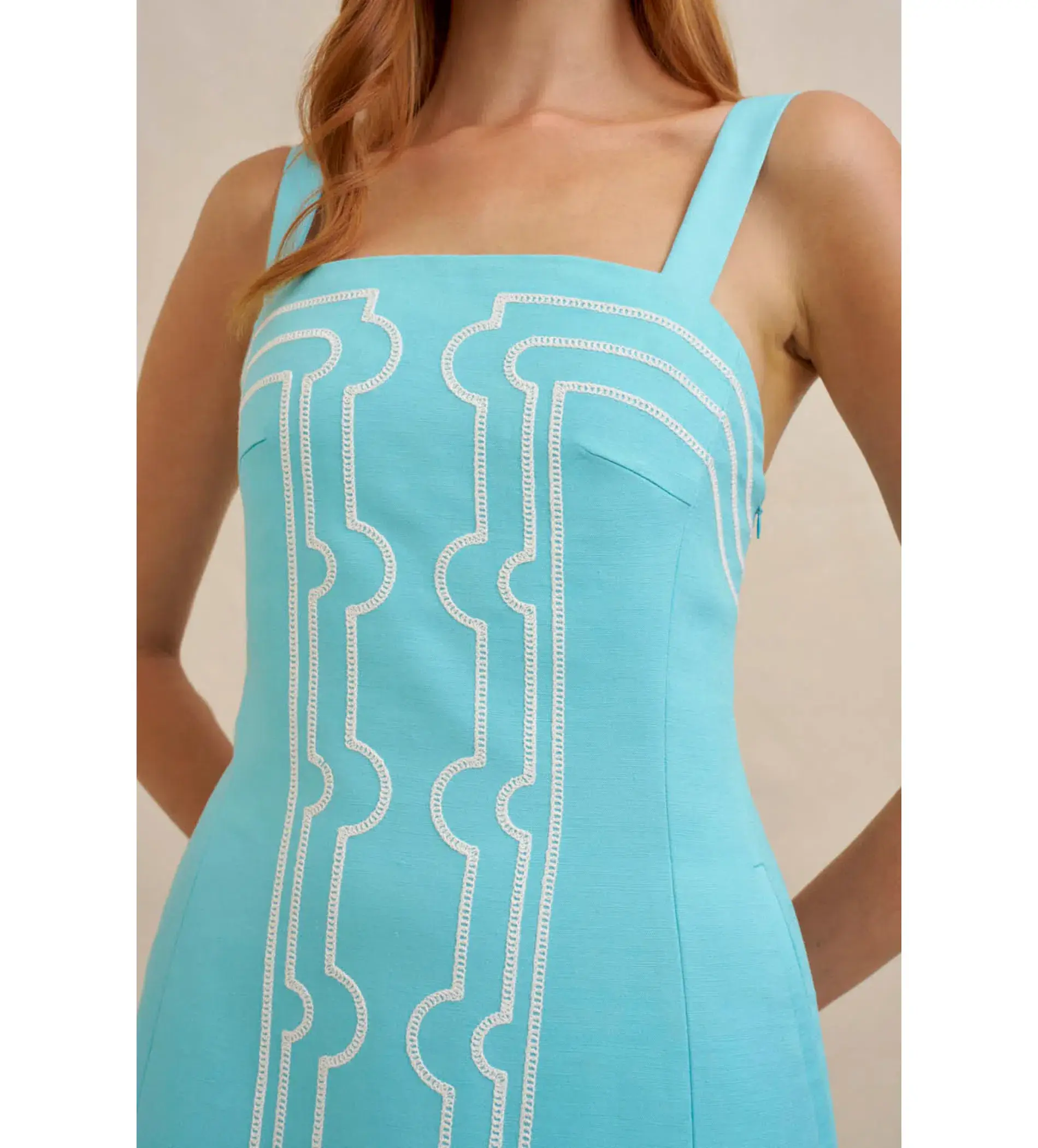 By Johnny Oasis Shift Mini Dress Aqua Blue Print Size 6 - Image 5
