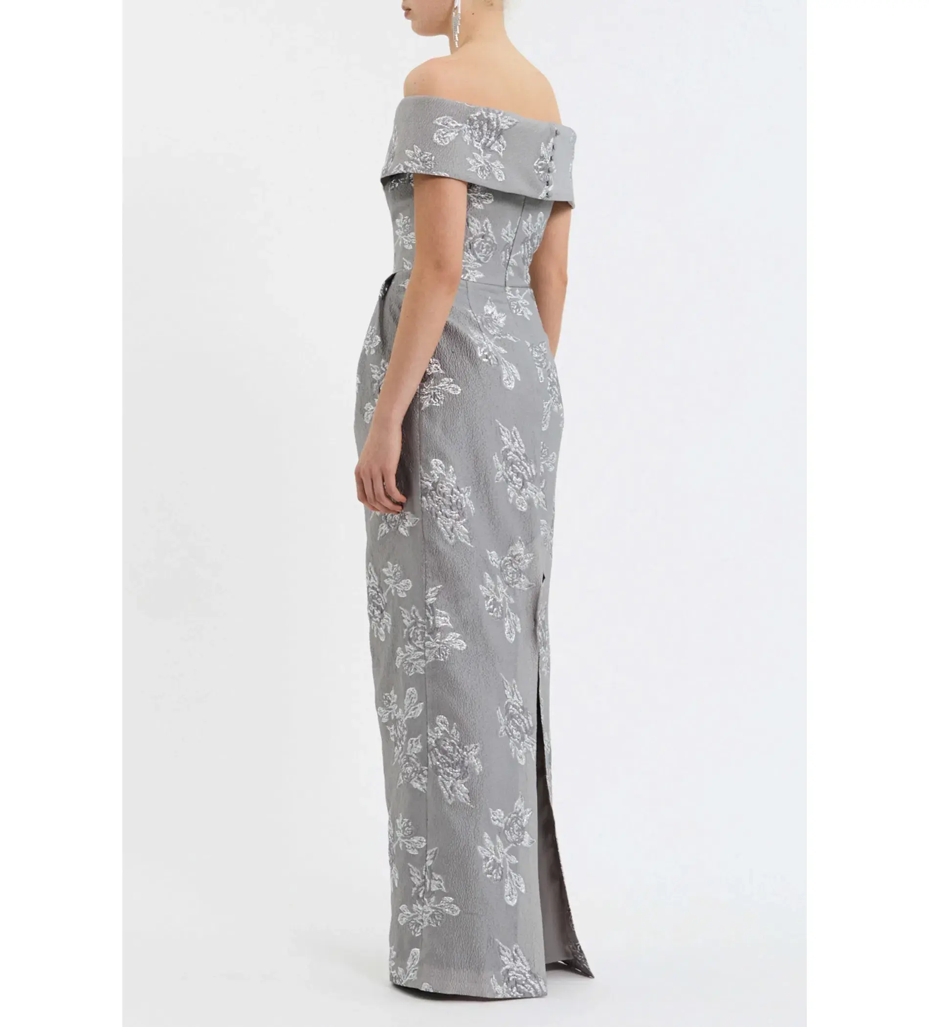 Rebecca Vallance Ruth Off The Shoulder Gown Maxi Dress in Silver Size AU 8 - Image 2