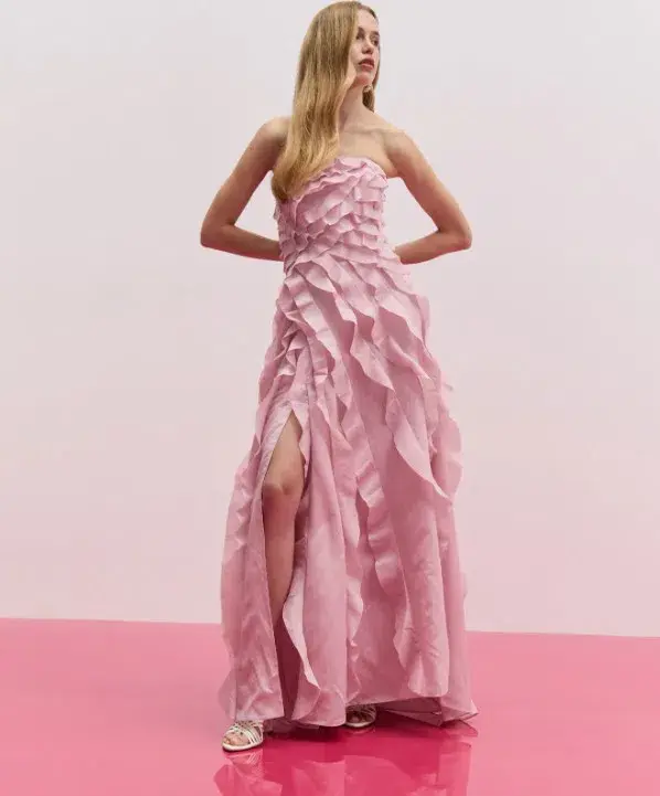 Aje Allairie Strapless Gown Chalk Pink Size 8 for rent on The Volte - main image