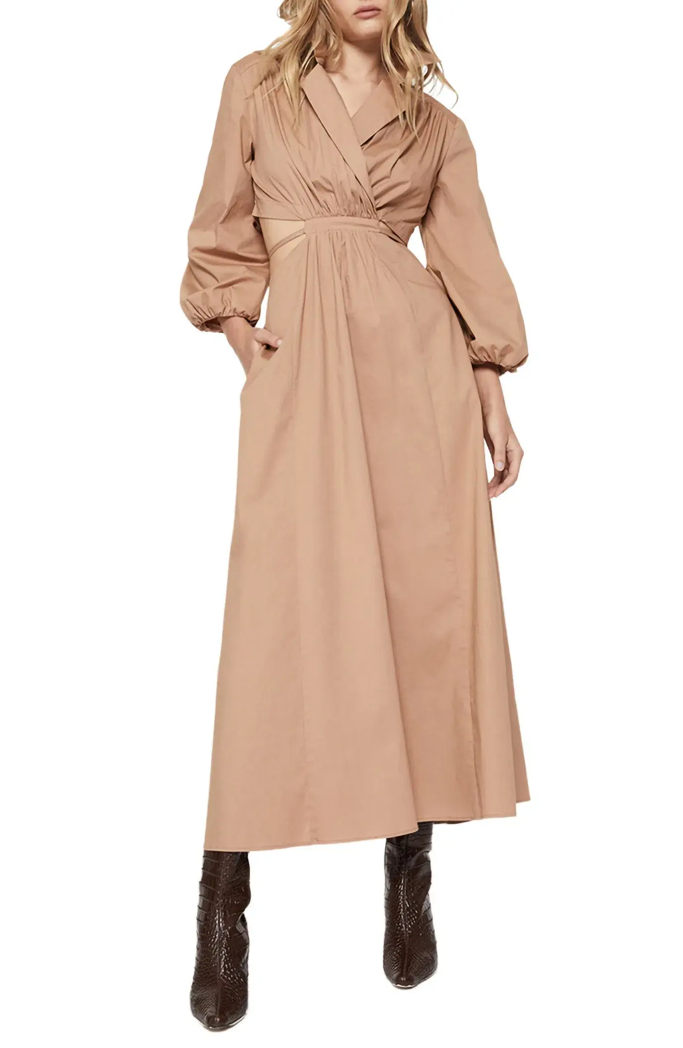 Bardot Arden Poplin Trench Midi Dress Beige Size S / AU 8 - Image 1