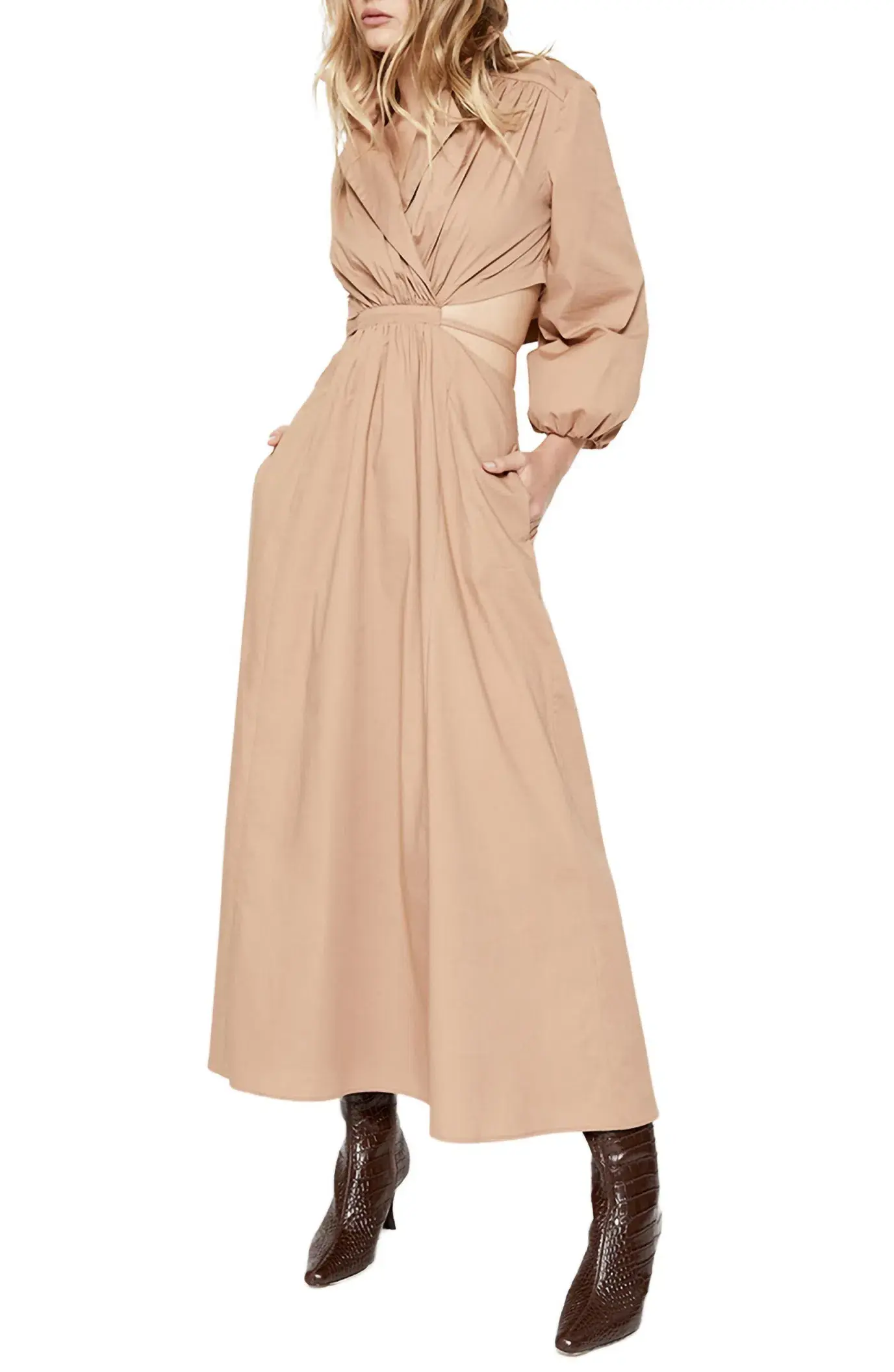 Bardot Arden Poplin Trench Midi Dress Beige Size S / AU 8 - Image 2