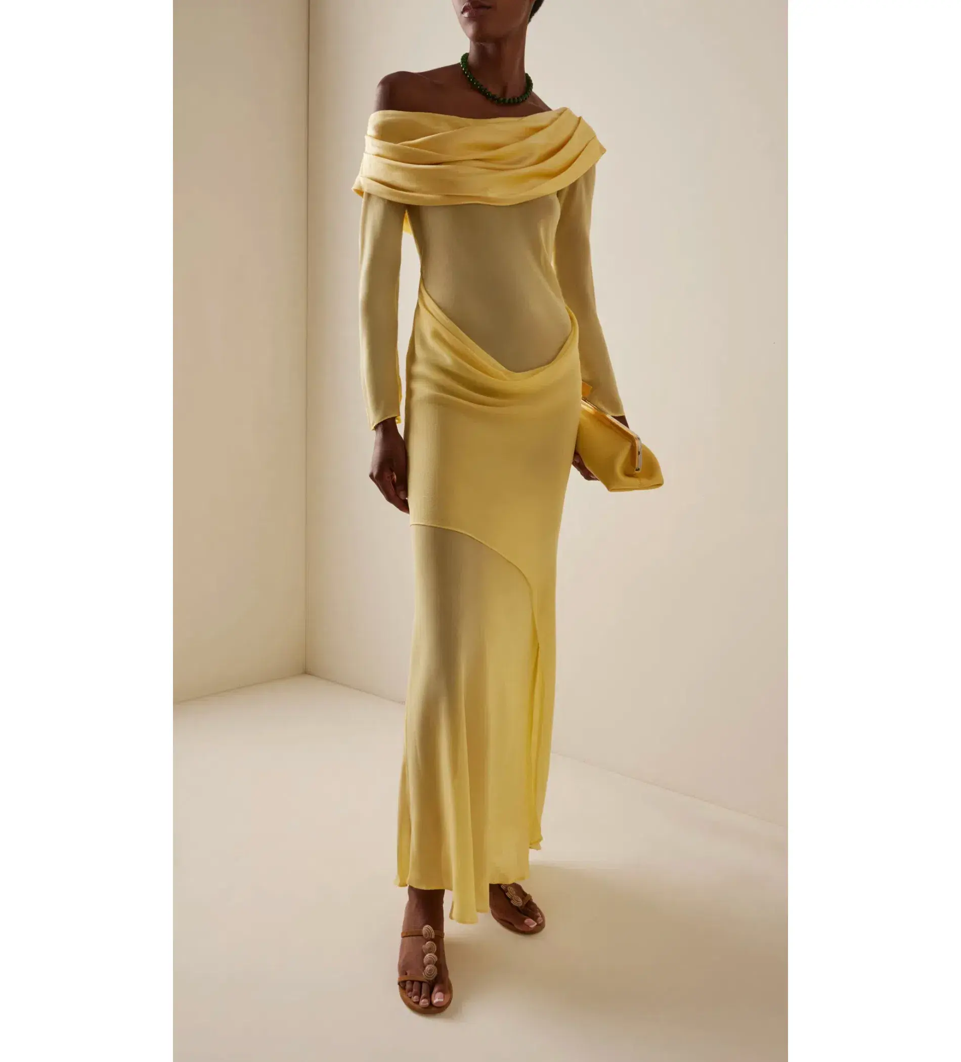 Christopher Esber Exclusive Draped Off-The-Shoulder Silk Maxi Dress Yellow Size 10 - Image 1