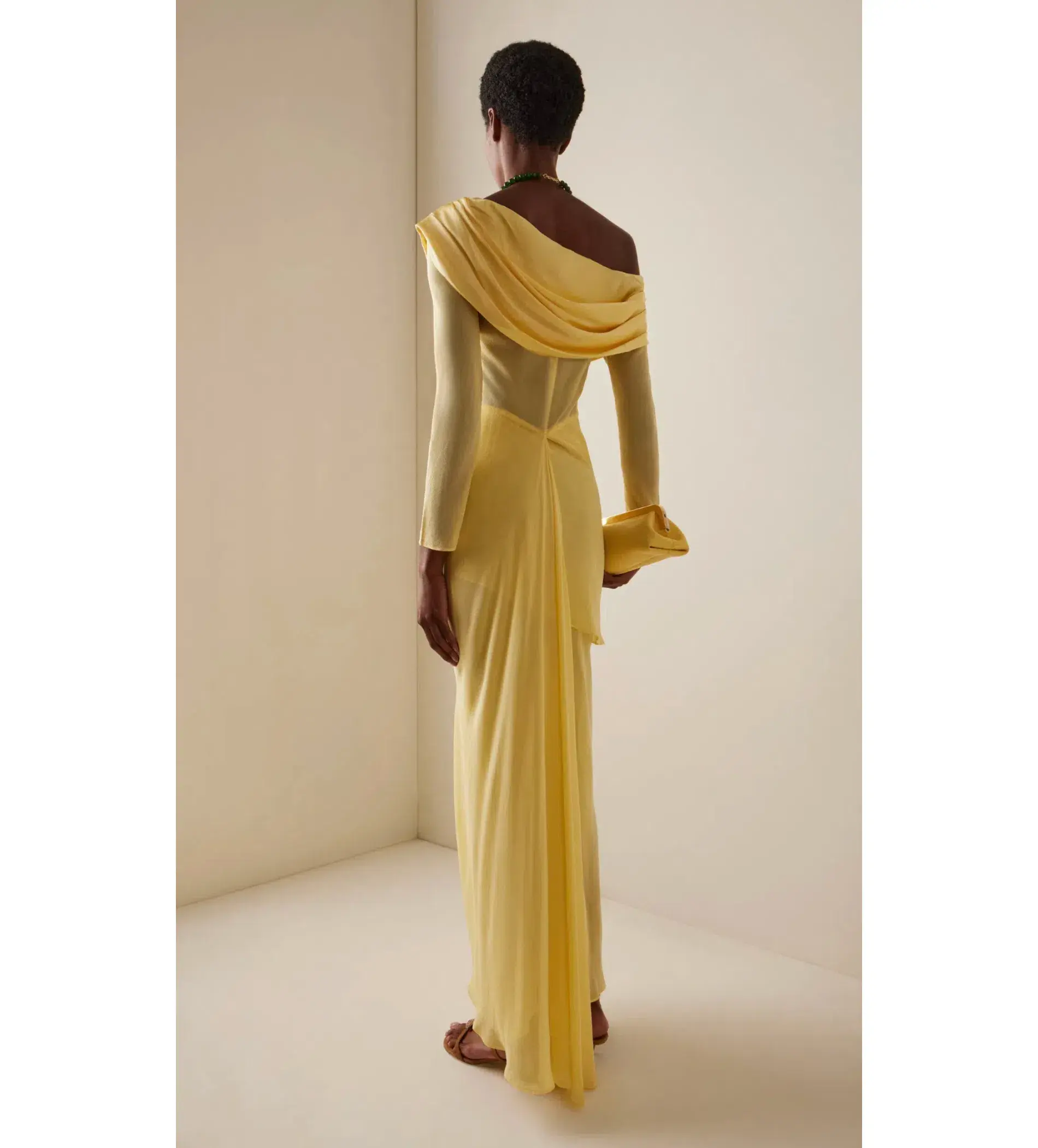 Christopher Esber Exclusive Draped Off-The-Shoulder Silk Maxi Dress Yellow Size 10 - Image 3